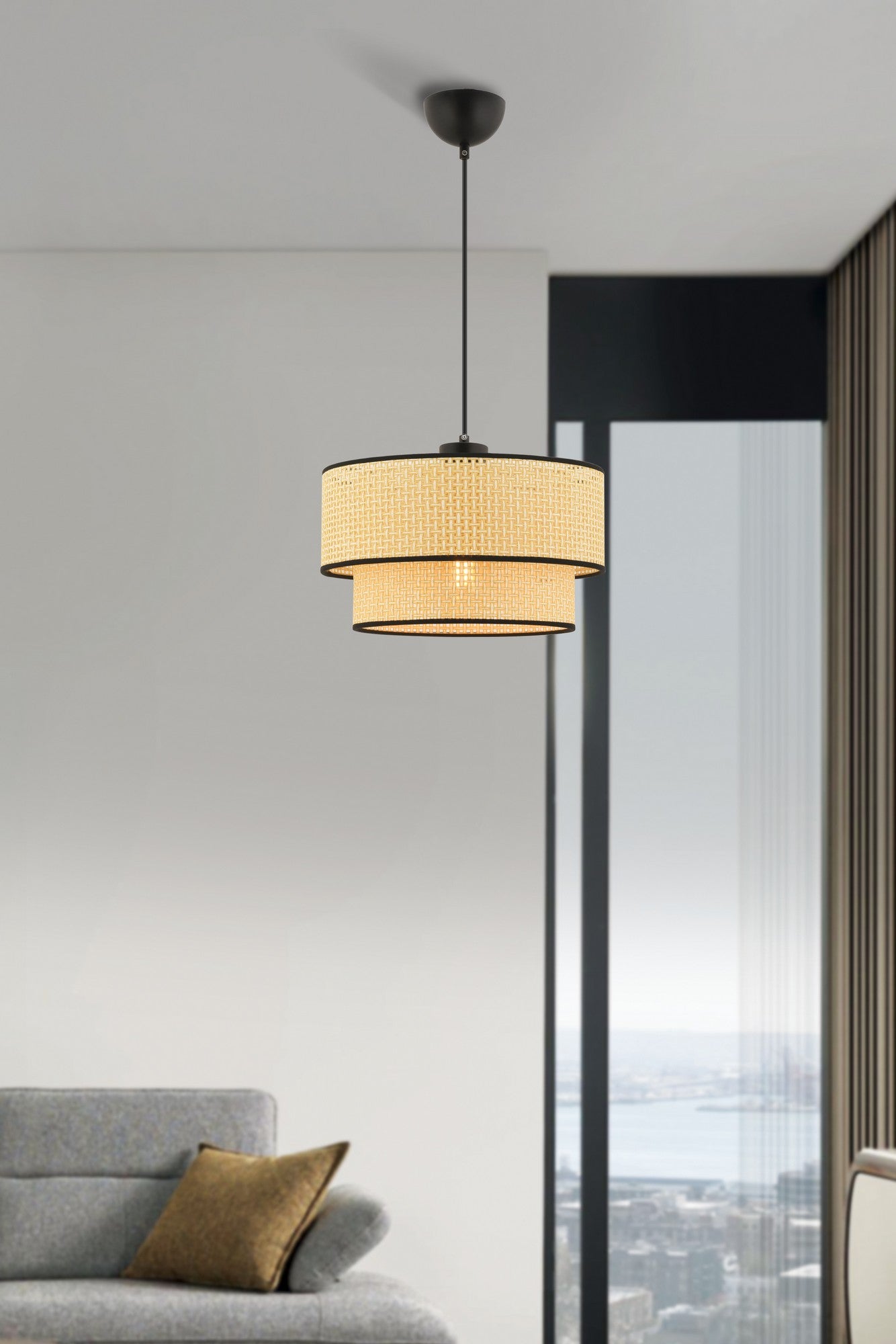 Candeeiro de Teto – 65 cm – Camelo – Metal e Algodão