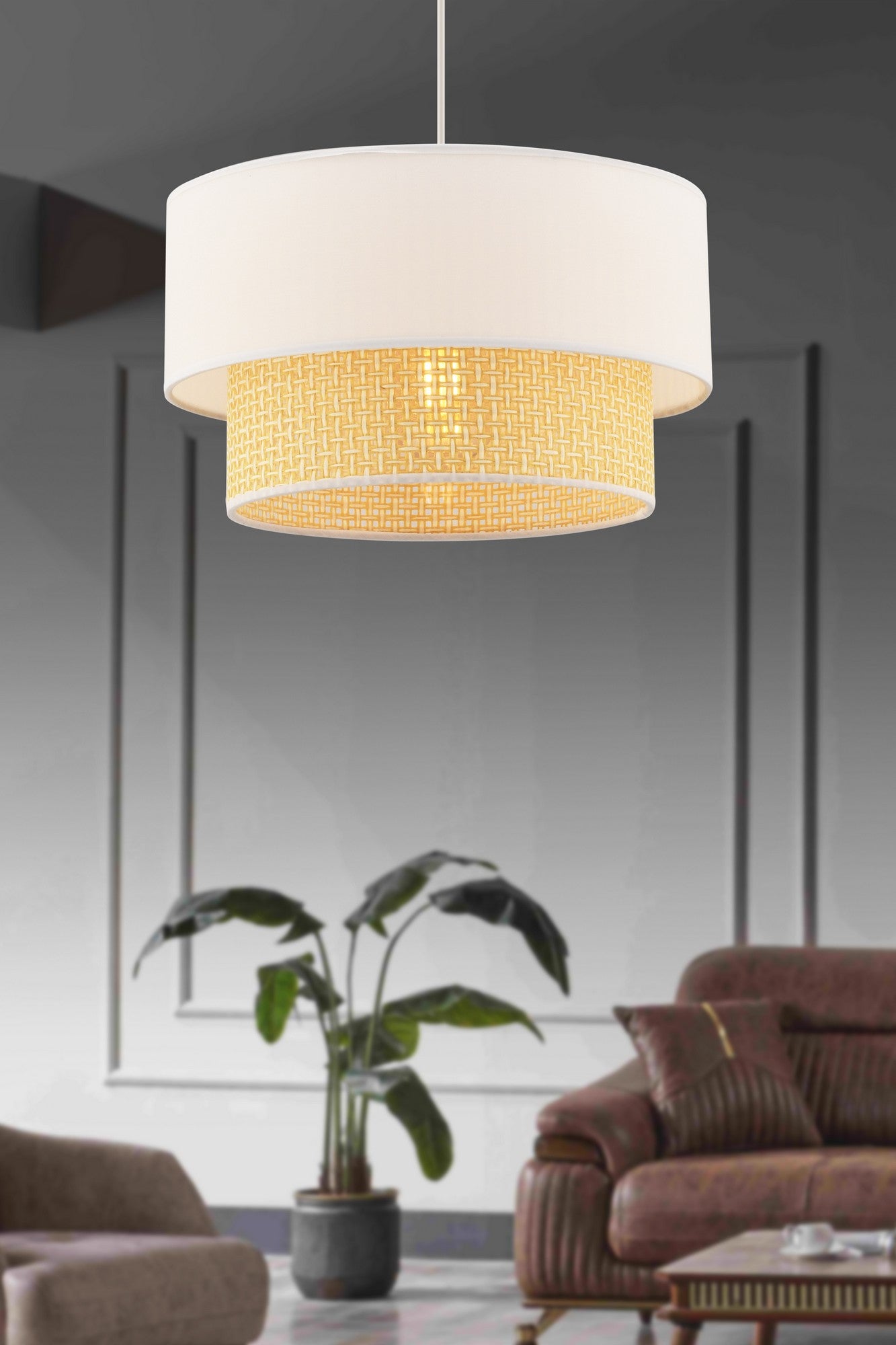 Candeeiro de Teto – 65 cm – Camelo e Branco – Metal