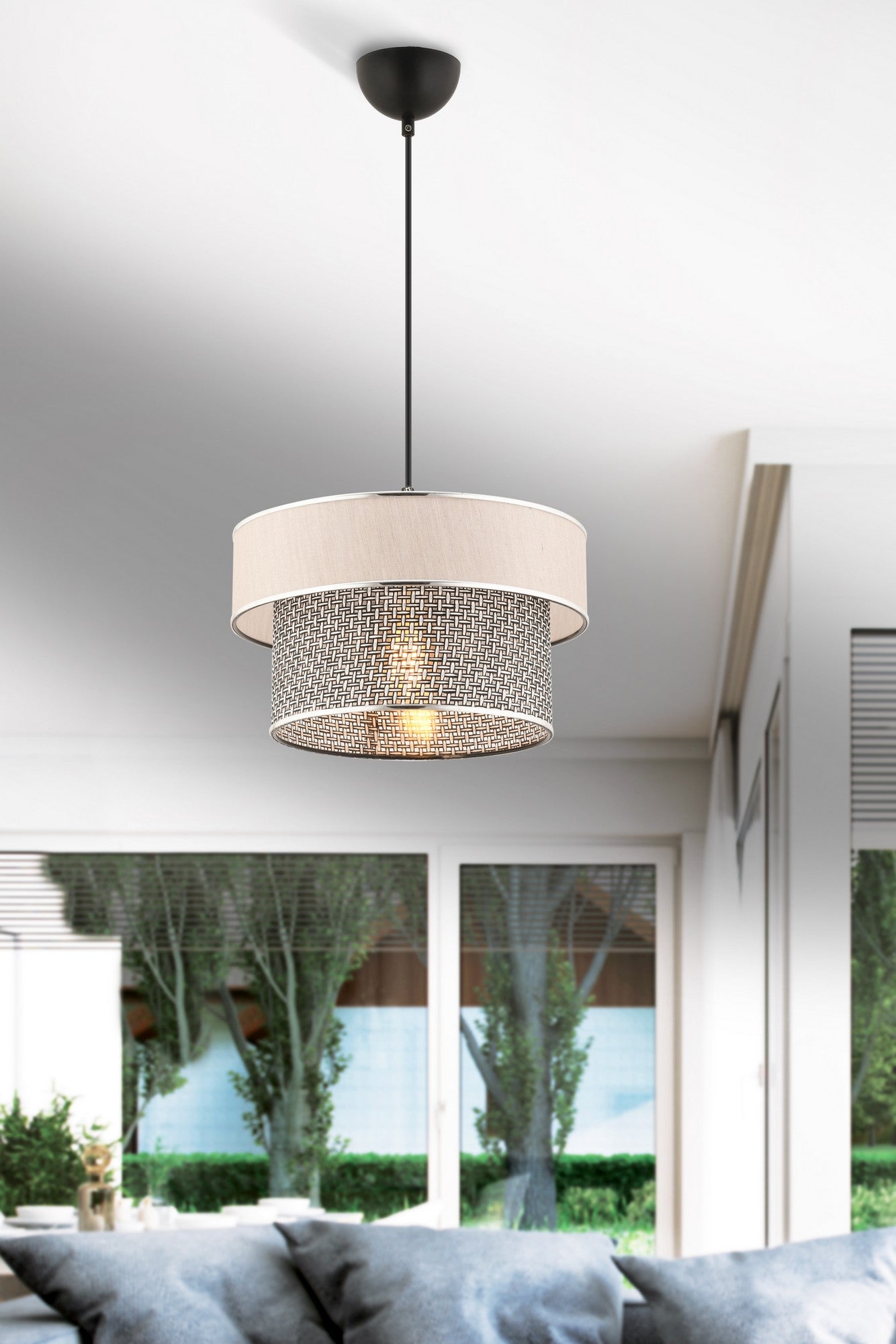 Candeeiro de Teto – 65 cm – Cinza – Metal