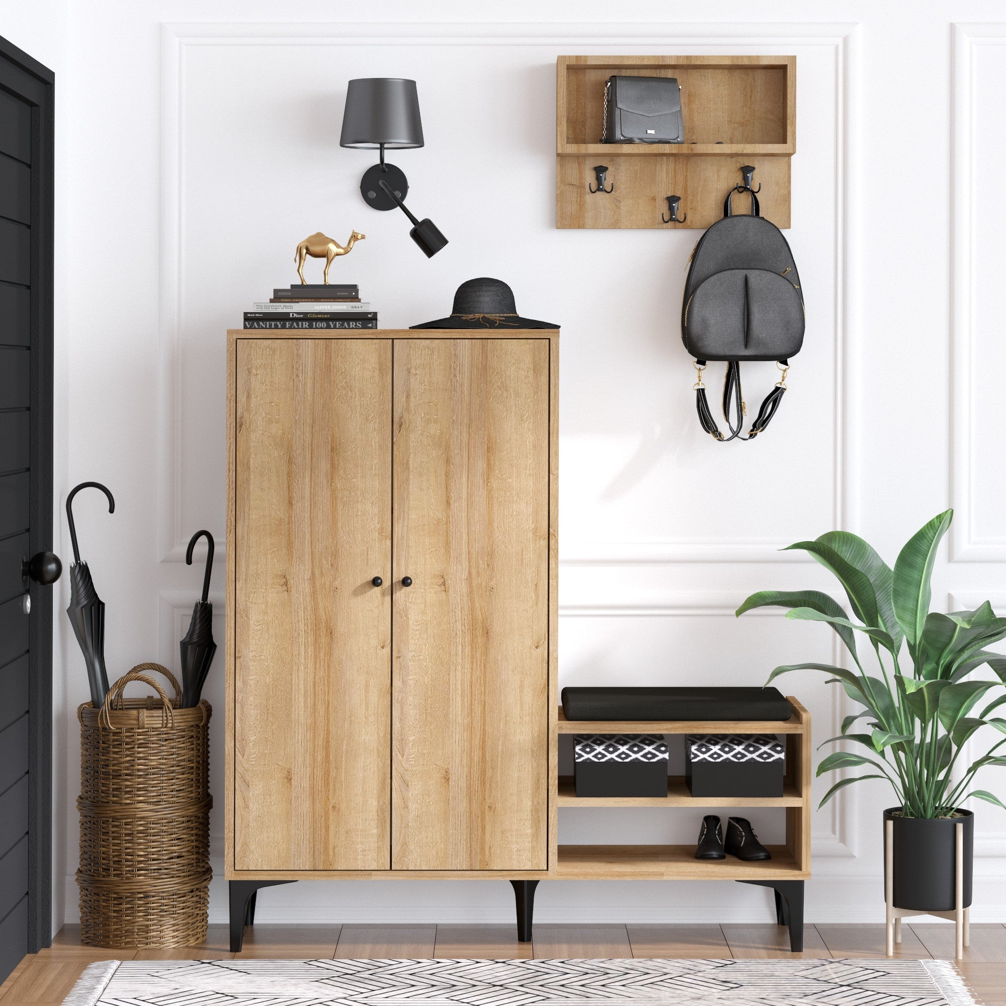 Sapateira com cabideiro suspenso – 120x137x35 cm – carvalho – melamina