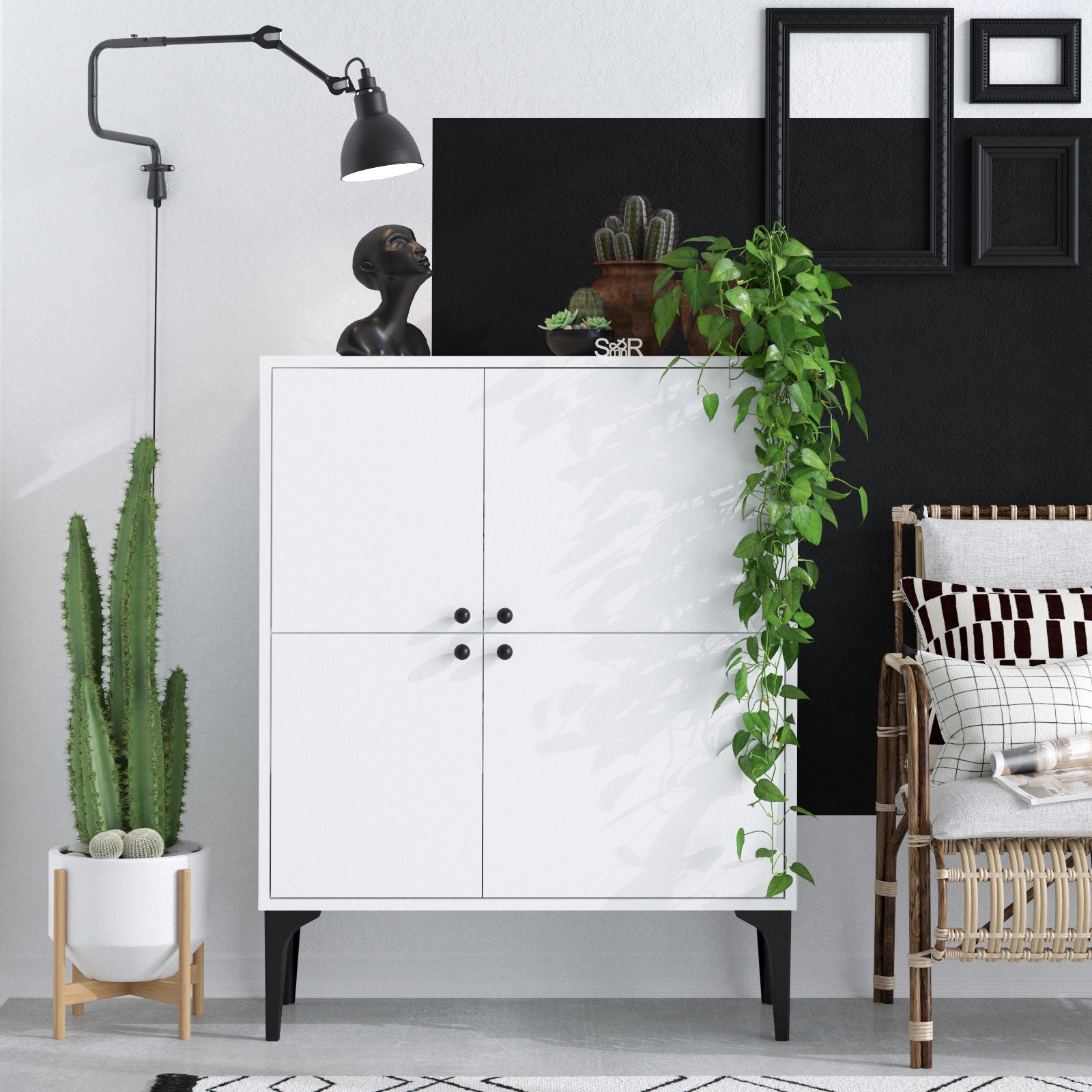 Aparador – 90 cm x 115 cm x 35 cm – Branco – Painel de partículas revestido a melamina