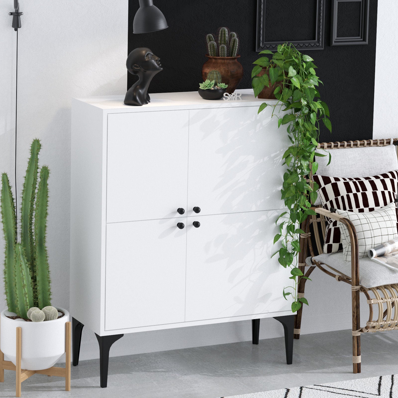 Aparador – 90 cm x 115 cm x 35 cm – Branco – Painel de partículas revestido a melamina