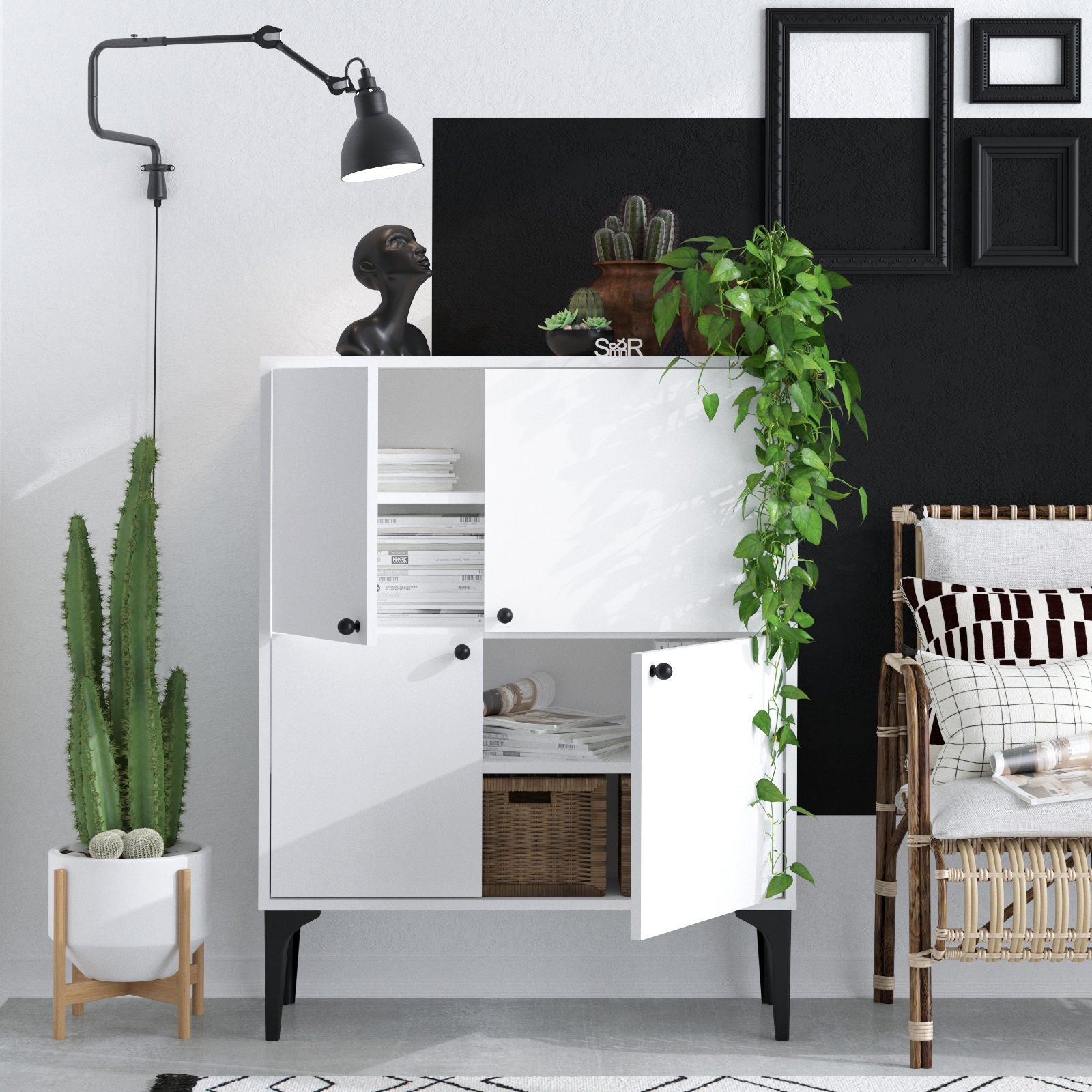 Aparador – 90 cm x 115 cm x 35 cm – Branco – Painel de partículas revestido a melamina