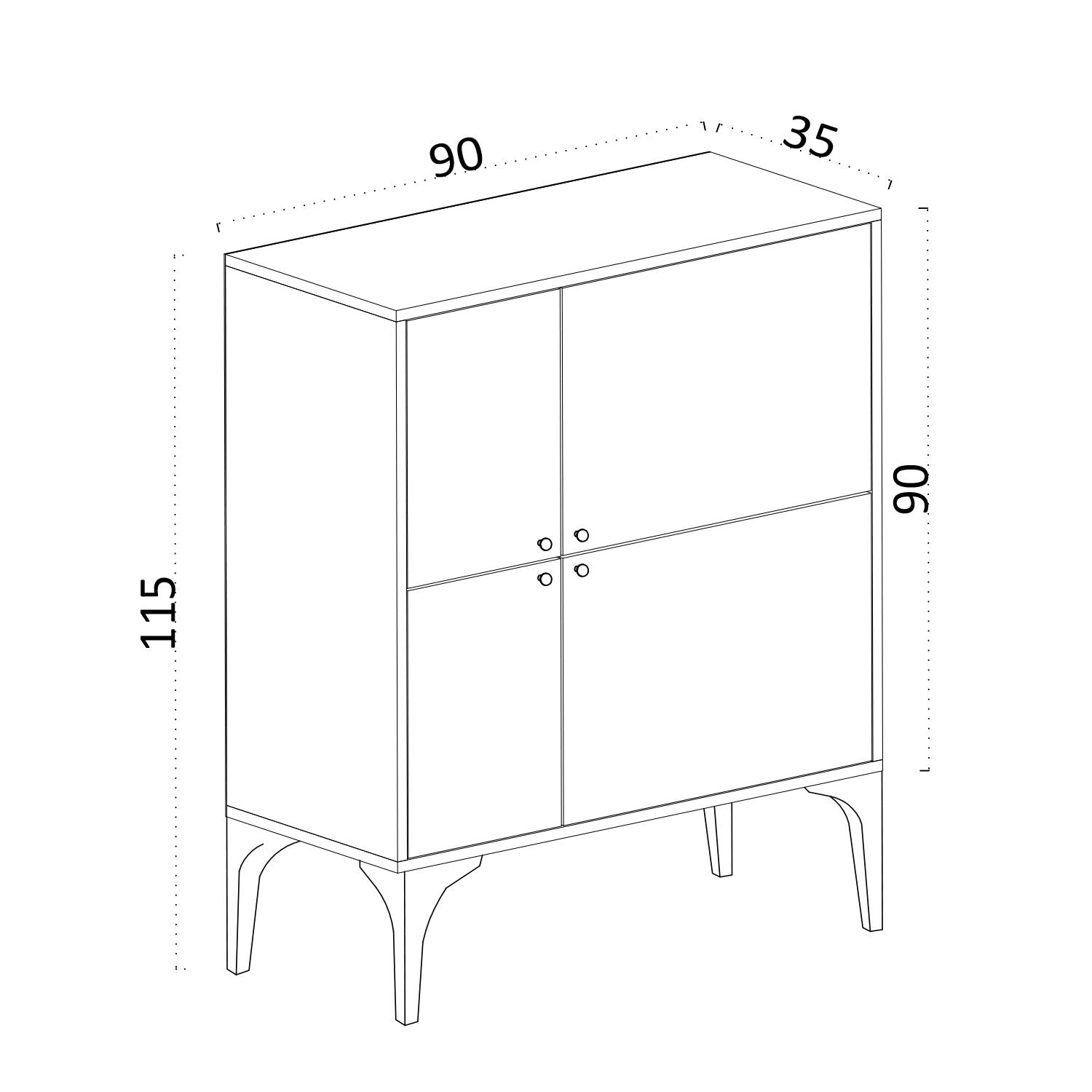 Aparador – 90 cm x 115 cm x 35 cm – Branco – Painel de partículas revestido a melamina