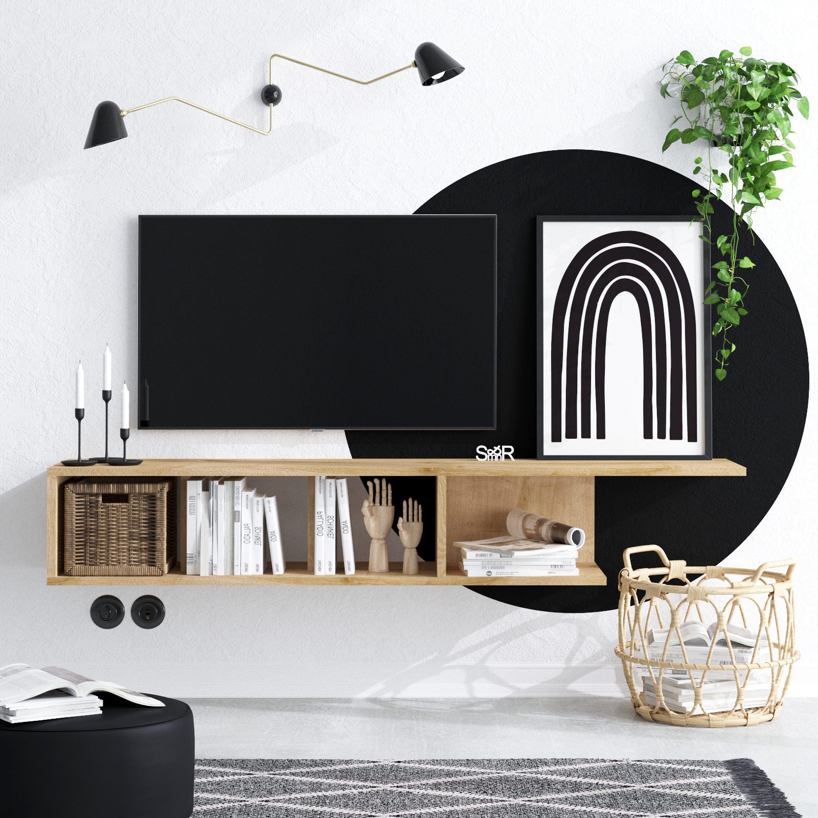 Móvel de TV – 150 x 26 x 24 cm – Carvalho safira – Painéis de partículas revestidos a melamina