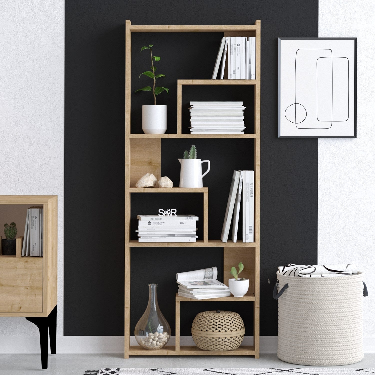 Estante de livros de carvalho – 60 x 15 x 150 cm – carvalho – painel de partículas revestido de melamina