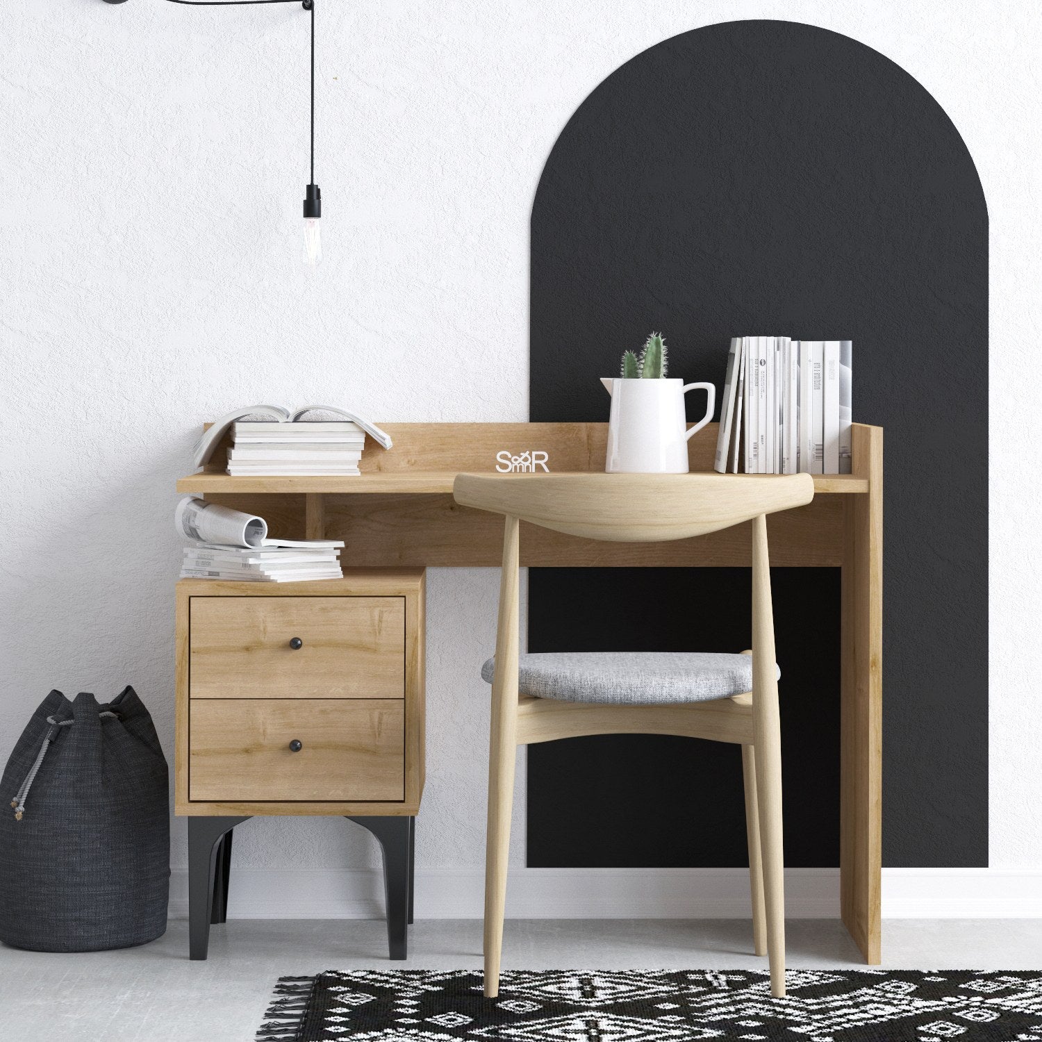 Secretária de Estudo em Painel de Partículas Revestido a Melamina – 100 cm x 80 cm x 45 cm – Carvalho