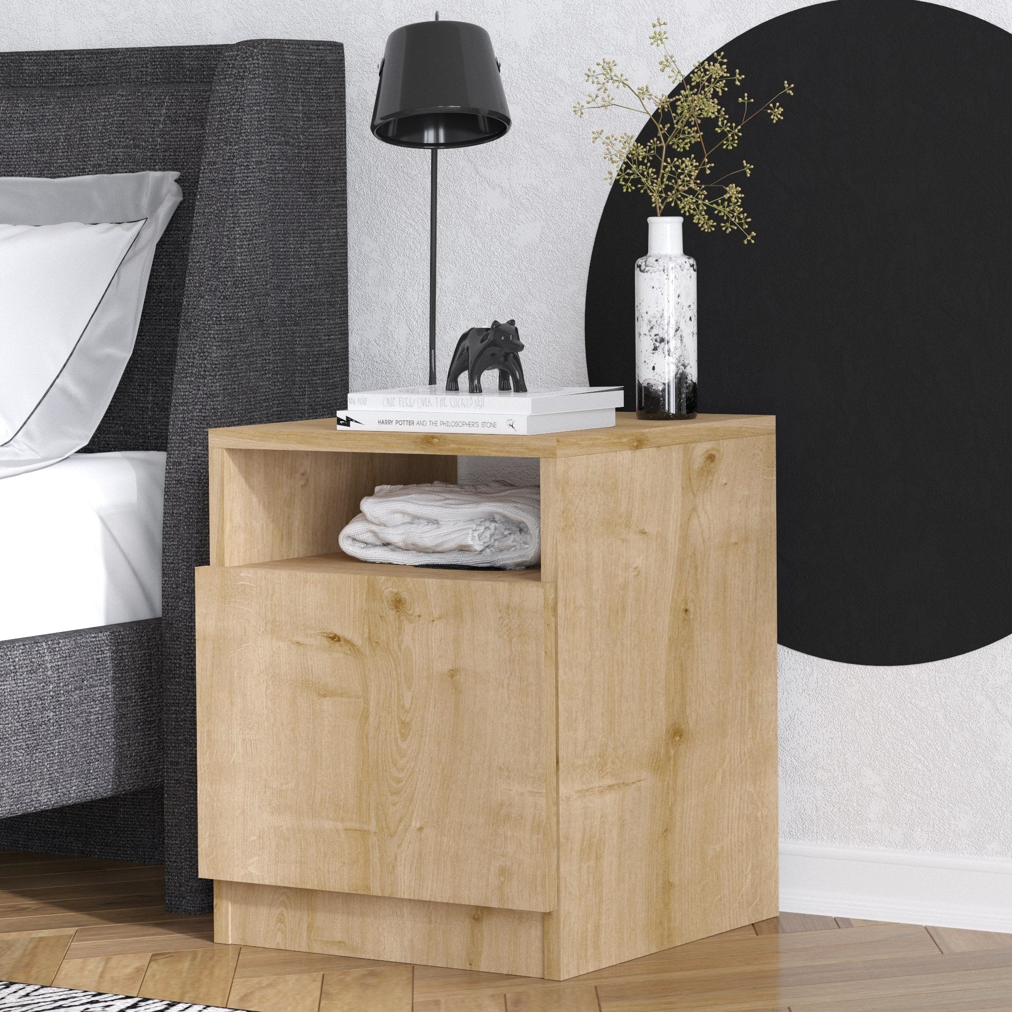 Mesa de cabeceira – 40cm x 50cm x 40cm – nogueira – painel de partículas revestido a melamina