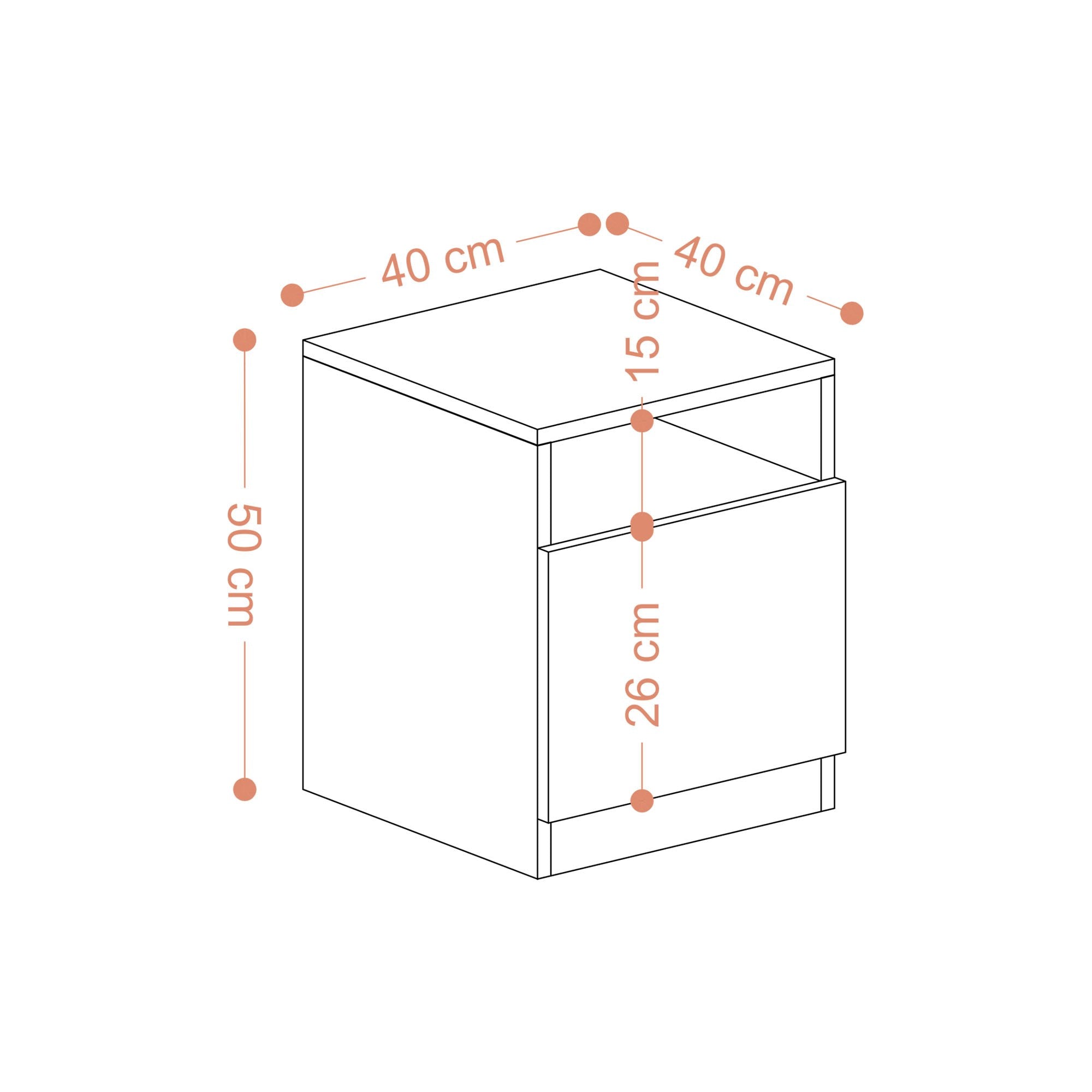 Mesa de cabeceira – 40cm x 50cm x 40cm – nogueira – painel de partículas revestido a melamina