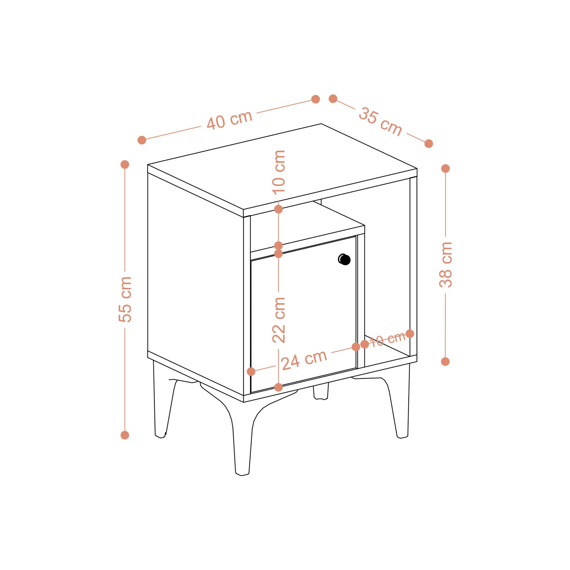 Mesa de cabeceira – 40 cm x 55 cm x 35 cm – Branco e Preto – Painel de partículas revestido a melamina