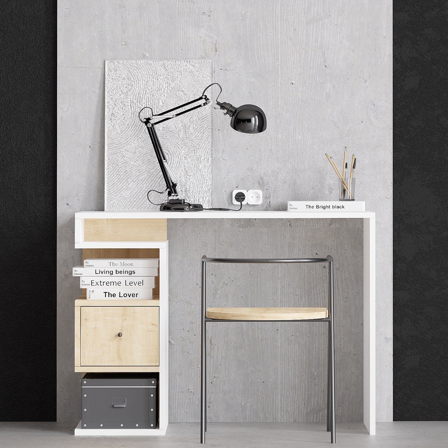 Secretária de Estudo – 100 x 74 x 45 cm – Branco e Carvalho – Aglomerado revestido a melamina