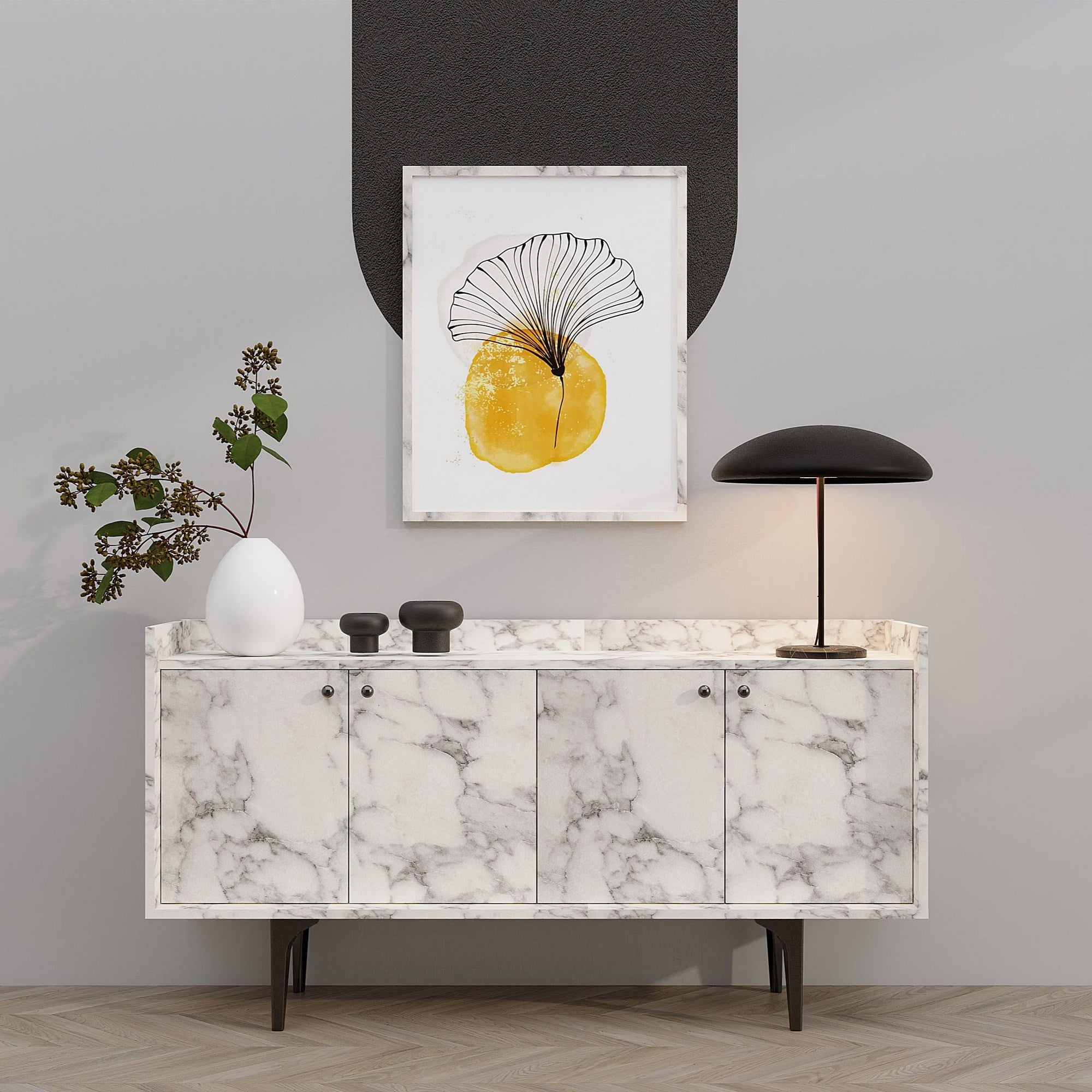 Aparador – 150 cm x 80 cm x 40 cm – Mármore de Carrara – Painéis de partículas revestidos a melamina