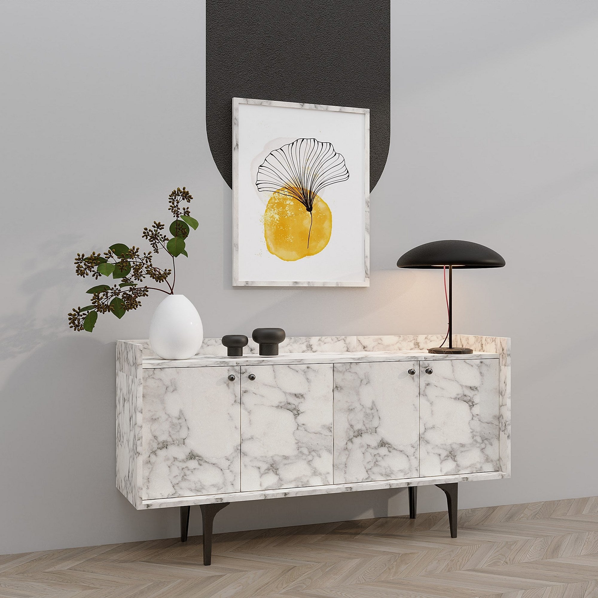 Aparador – 150 cm x 80 cm x 40 cm – Mármore de Carrara – Painéis de partículas revestidos a melamina