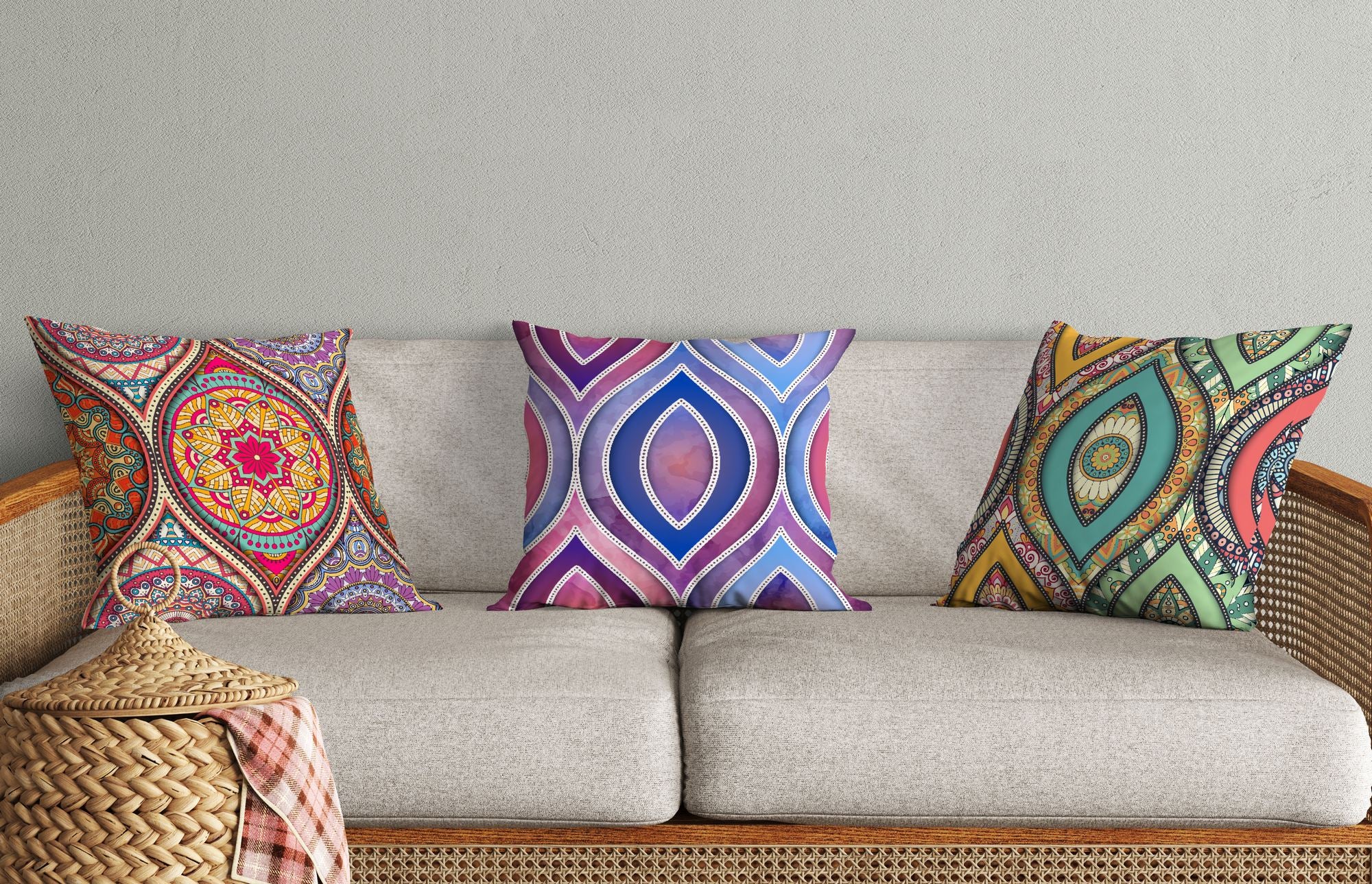 Conjunto de capa de almofada – 43 x 43 cm – Multicolorido – Algodão e poliéster