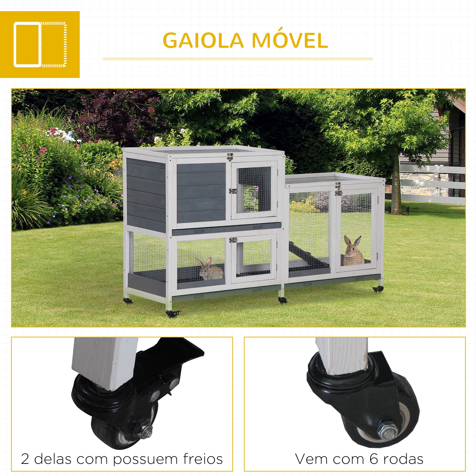 Coelheira de Madeira – 147x45.5x88.5cm – Cinza e Branco