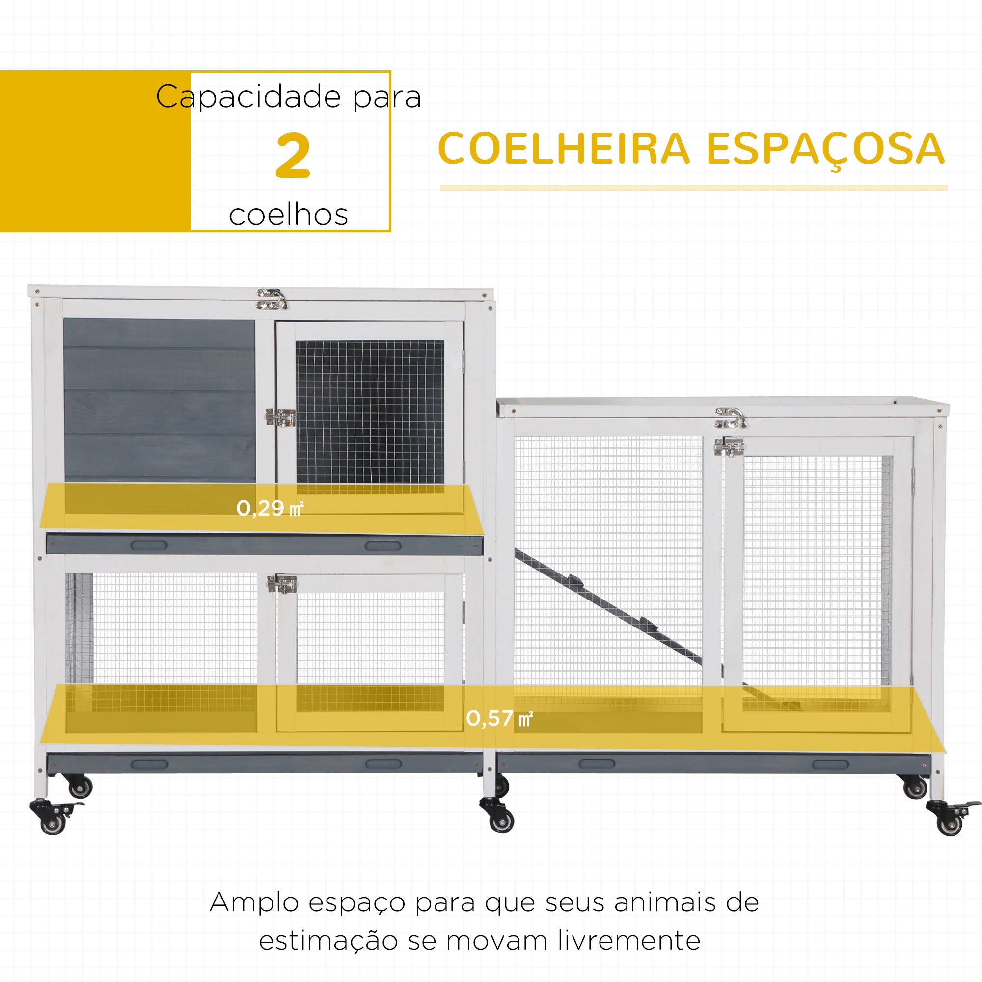 Coelheira de Madeira – 147x45.5x88.5cm – Cinza e Branco