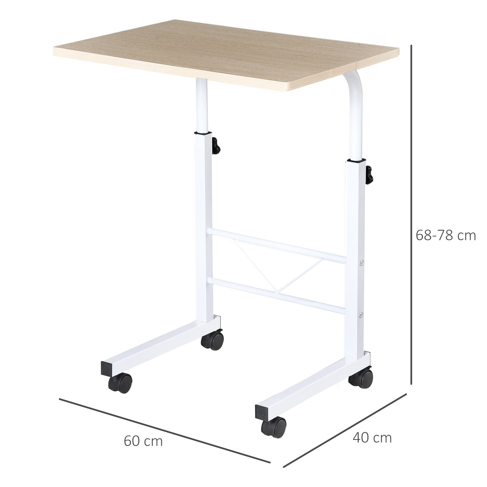 Mesa de Computador Compacta com Rodas 60x40x(68-78)cm - Branco e Madeira