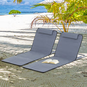Conjunto de 2 Esteiras de Praia com Encosto Reclinável em 5 Níveis Cinza 48x134x33-43 cm