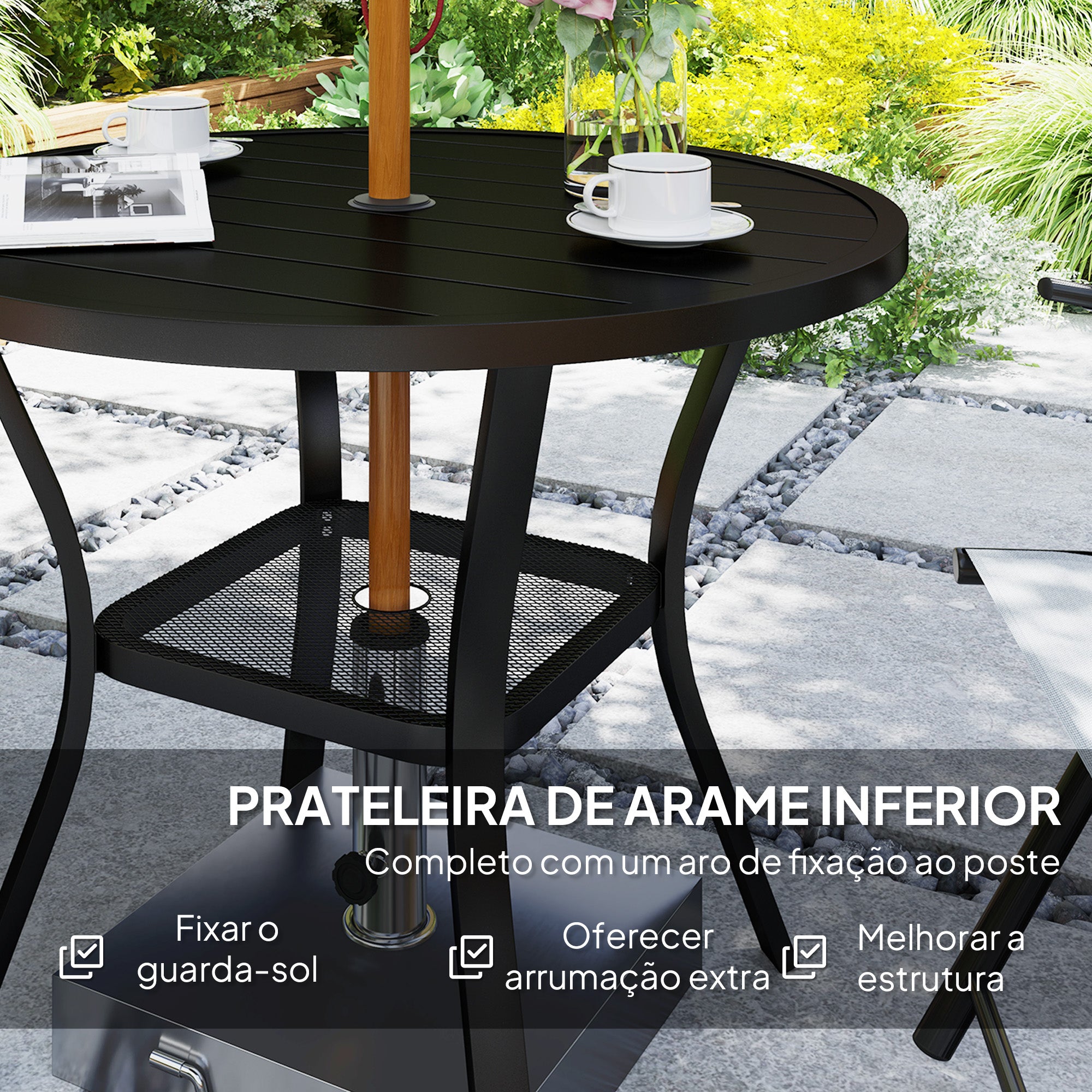 Mesa de Jardim Redonda Ø90x73 cm Preto