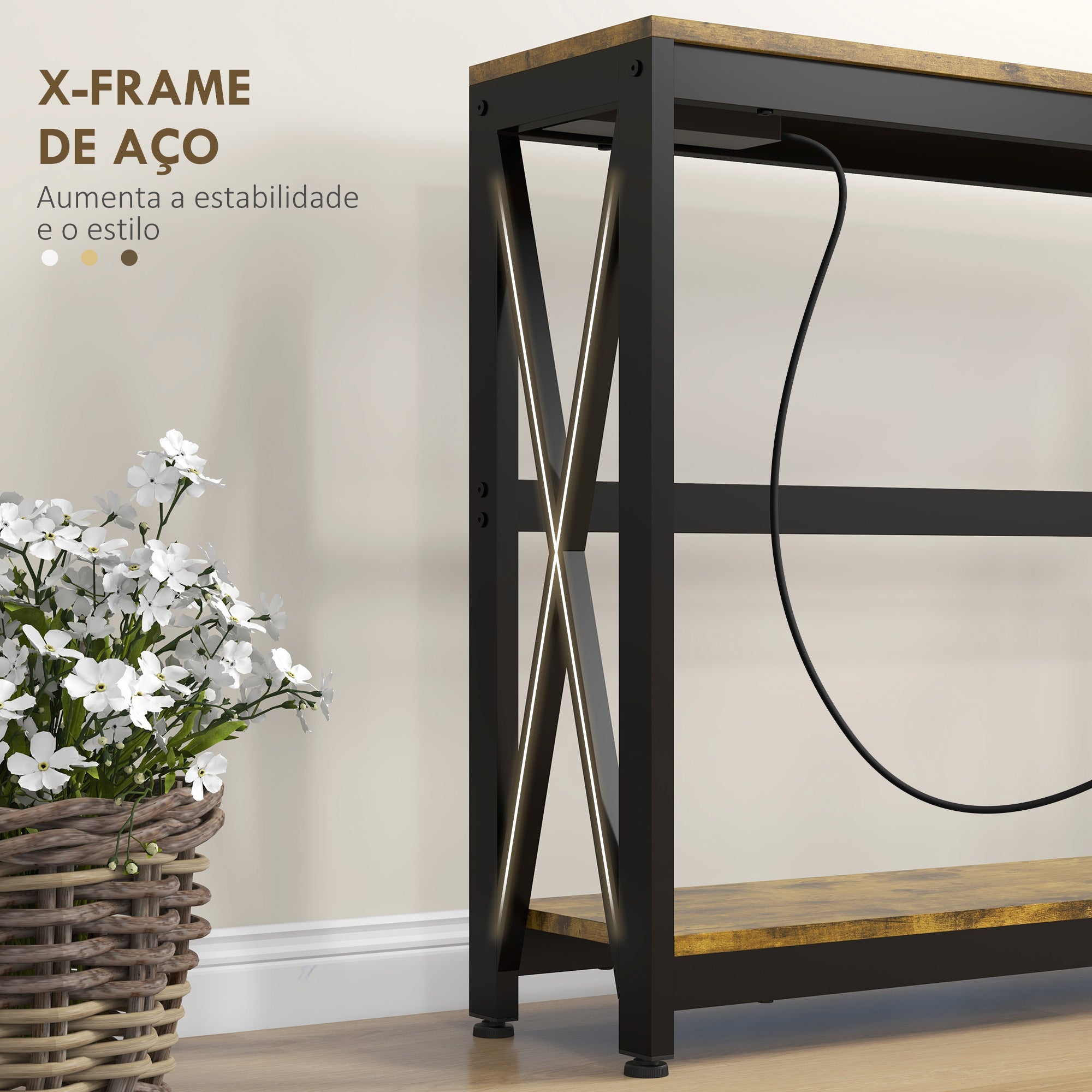 Mesa Consola de Estilo Industrial 100x24x75 cm Castanho Rústico