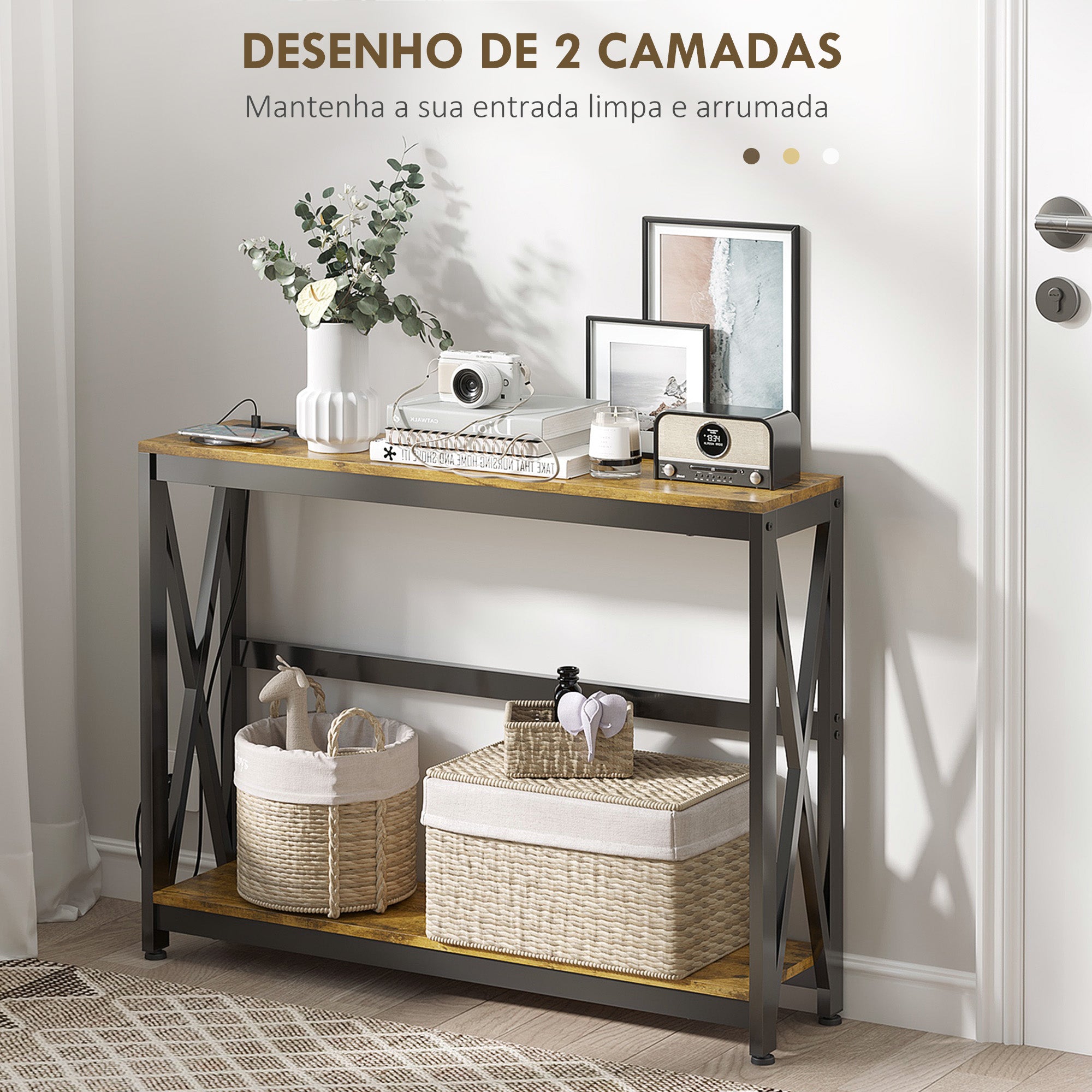 Mesa Consola de Estilo Industrial 100x24x75 cm Castanho Rústico