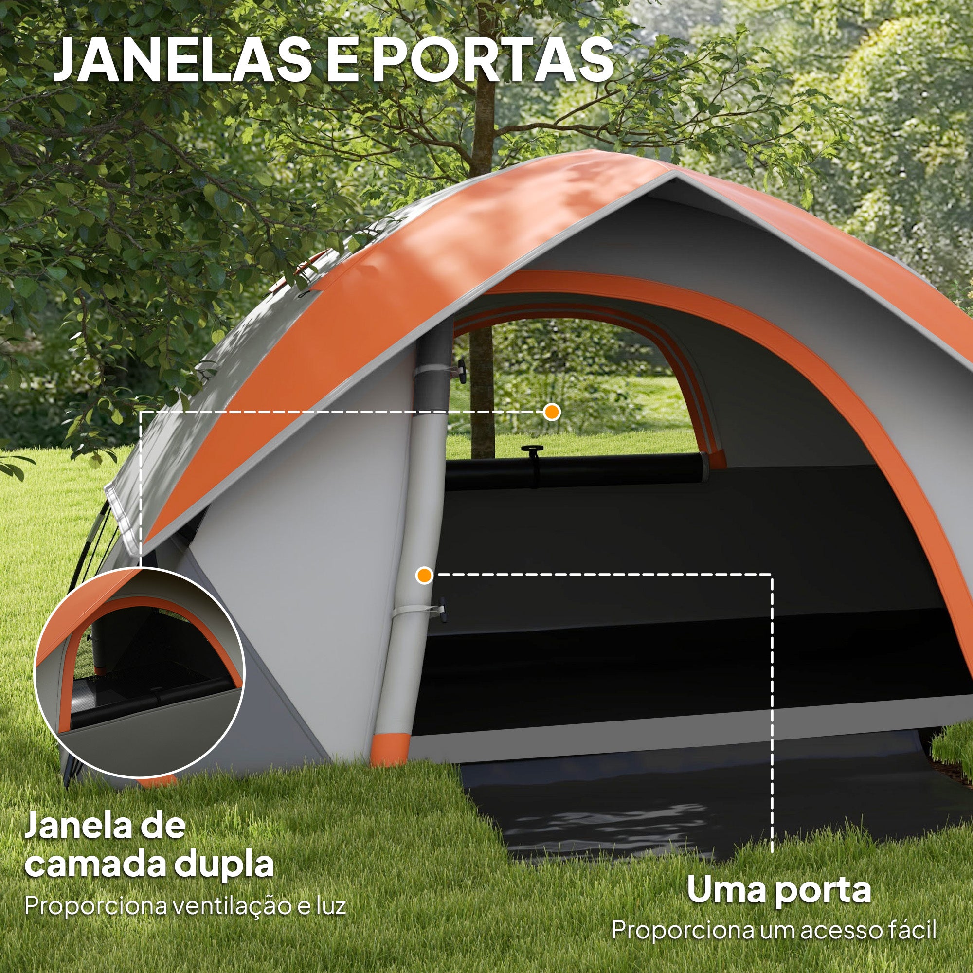 Tenda de Campismo para 1-2 Pessoas Cinza e Laranja 210x110x150 cm