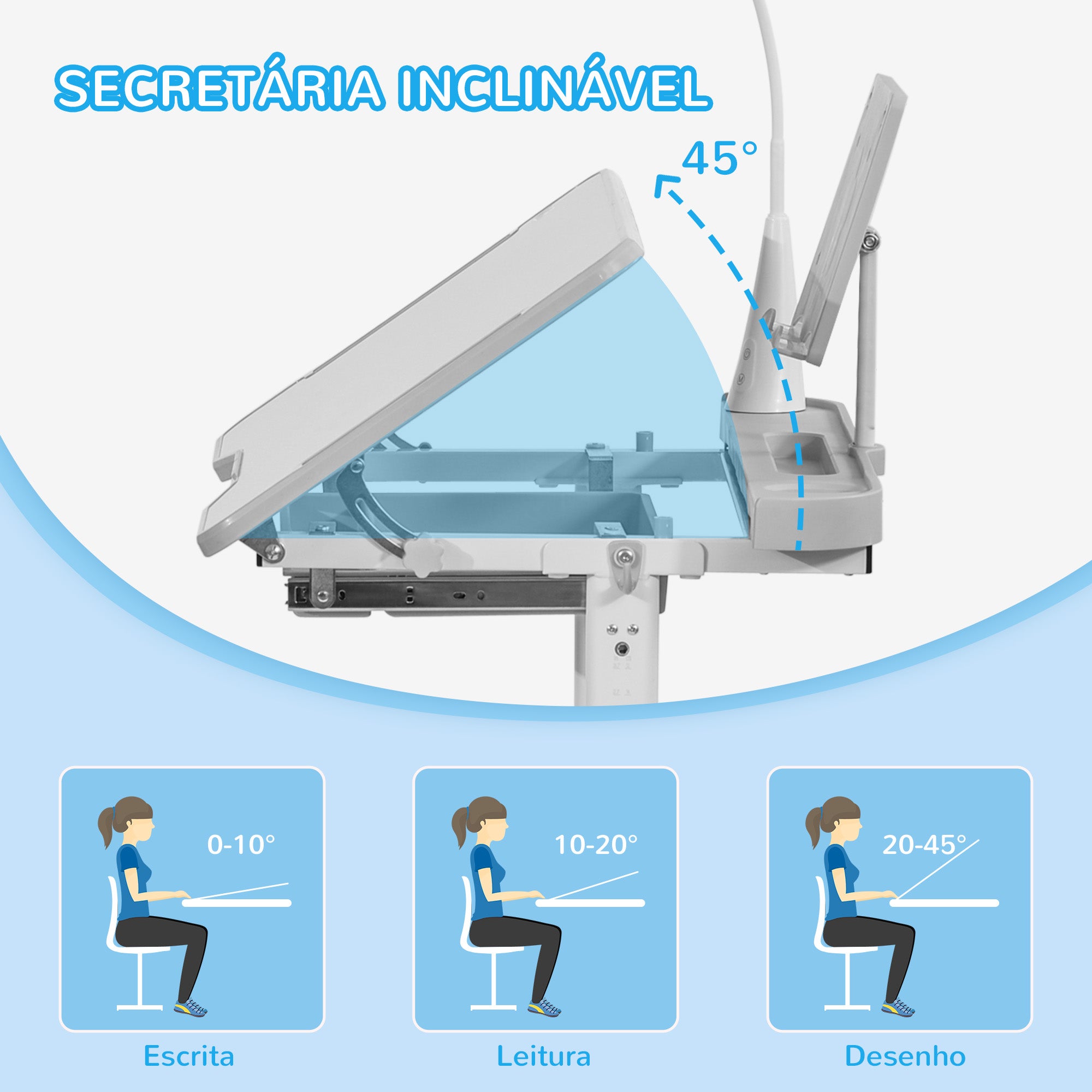 Secretária e Cadeira Infantil Cinzenta com Altura Ajustável 80x49,5x80-105 cm
