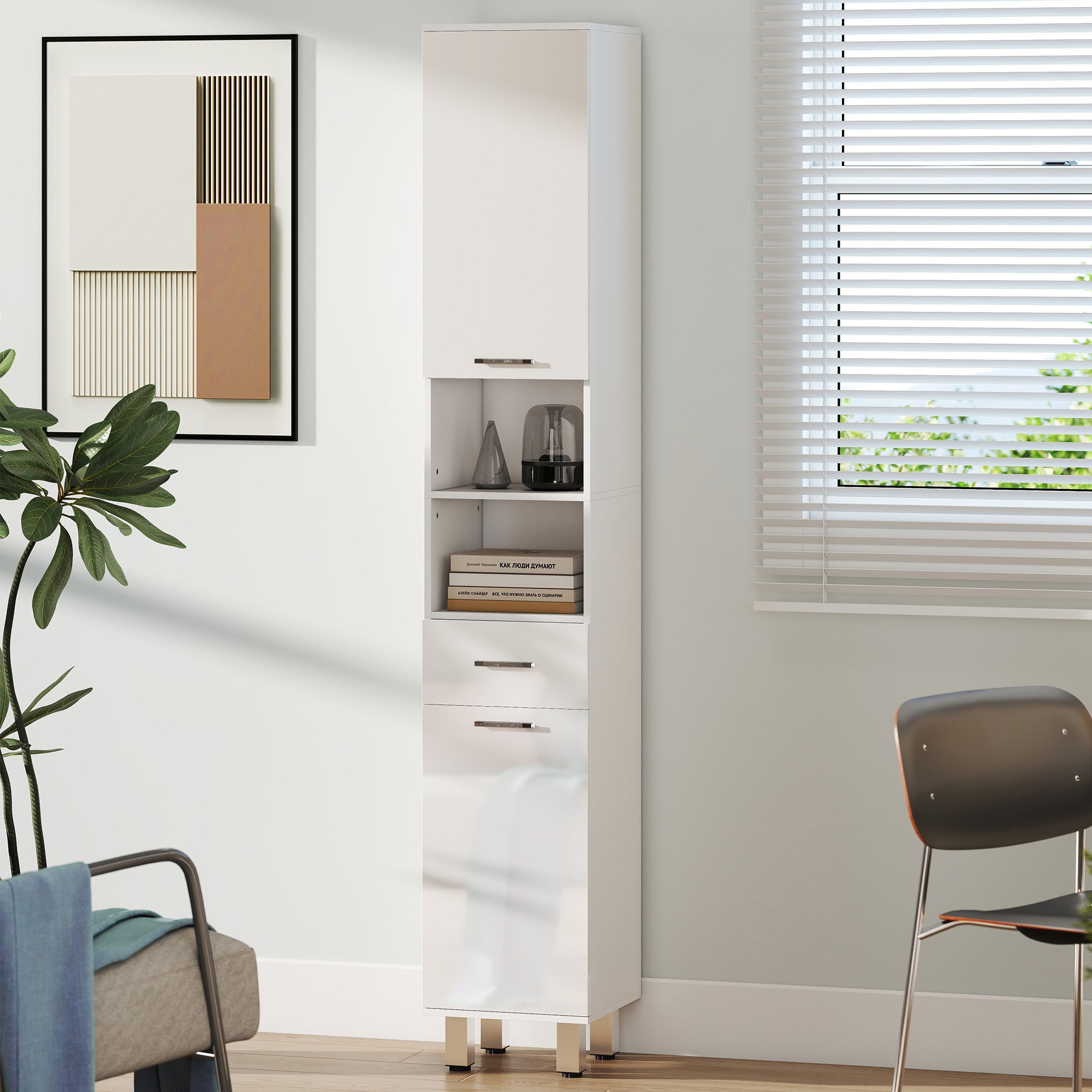 Coluna Casa de Banho Moderna – 30x30x180 cm – Branco – Melamina