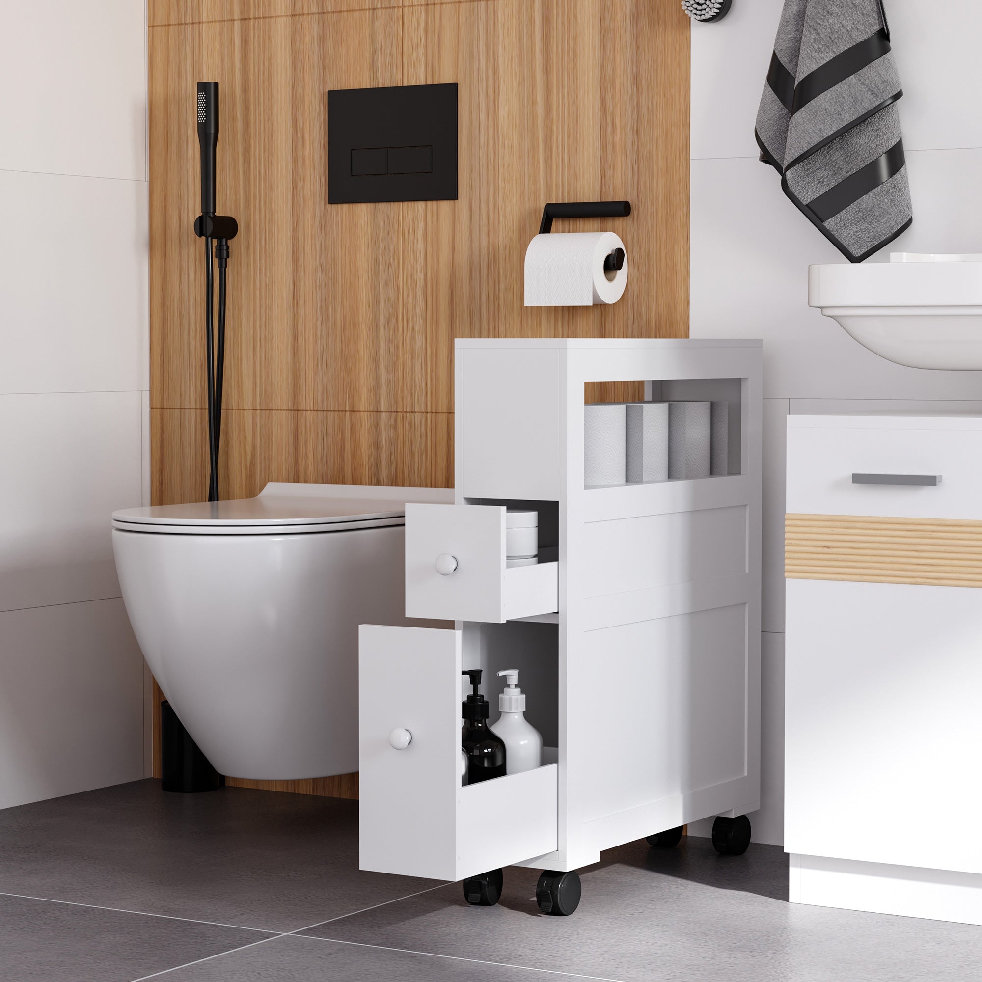 Móvel Auxiliar de Casa de Banho – 16x52x71,5 cm – Branco – MDF