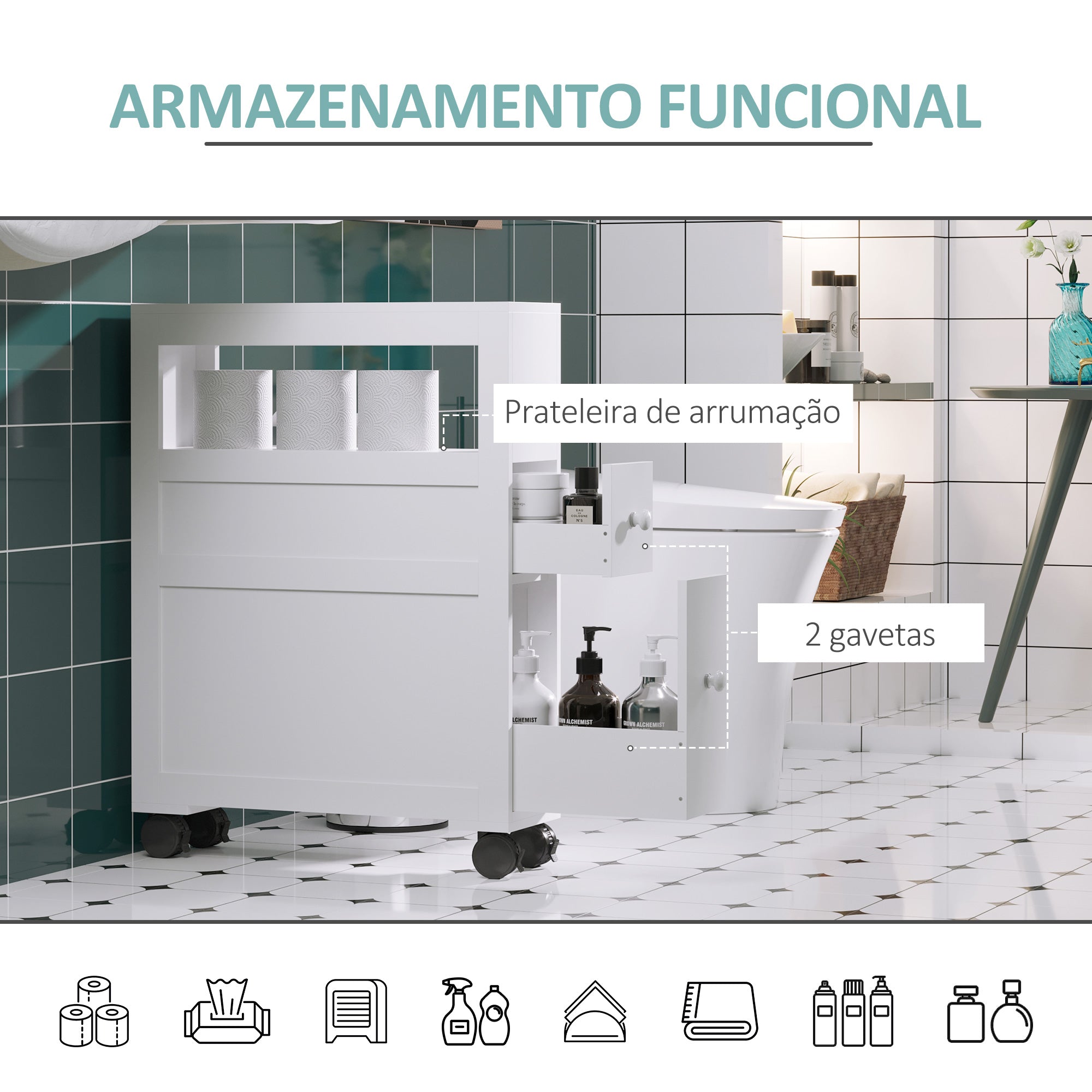 Móvel Auxiliar de Casa de Banho – 16x52x71,5 cm – Branco – MDF