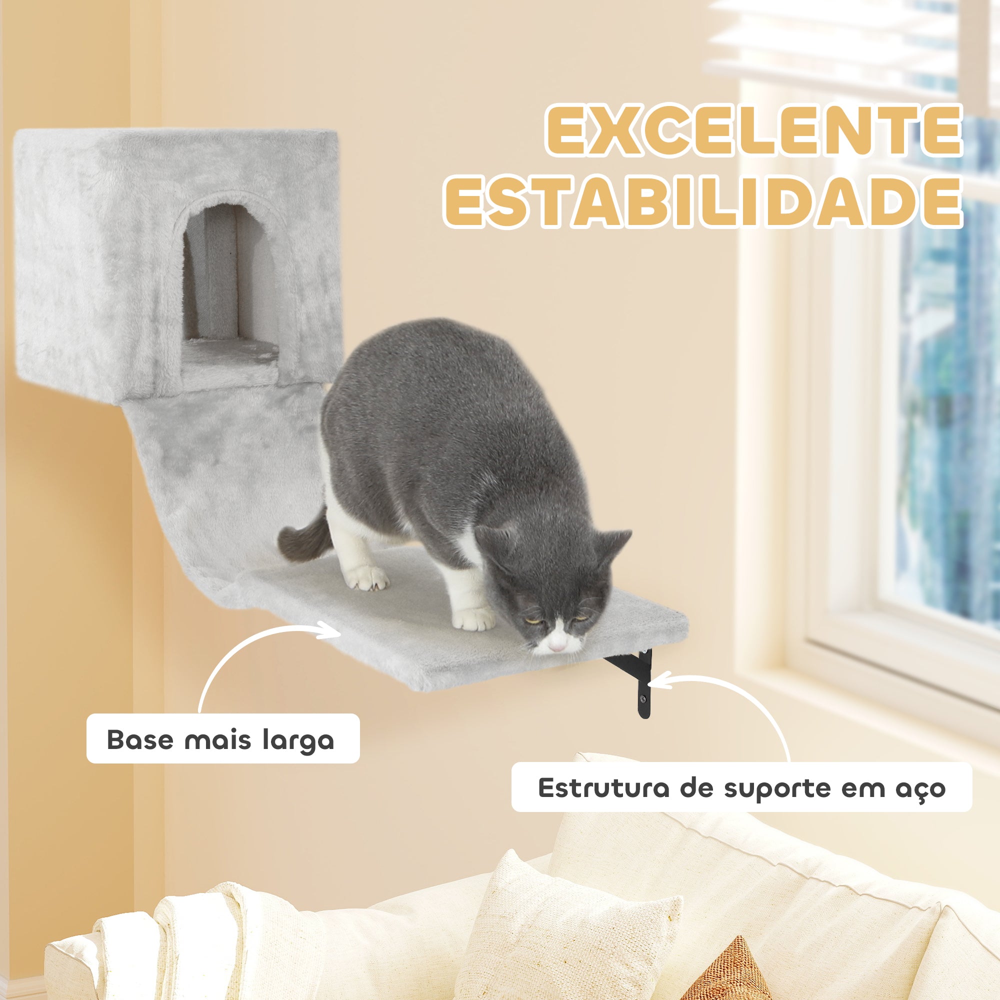 Conjunto de Prateleiras de Escalada para Gatos 106x30x30,5 cm - Cor Cinzento