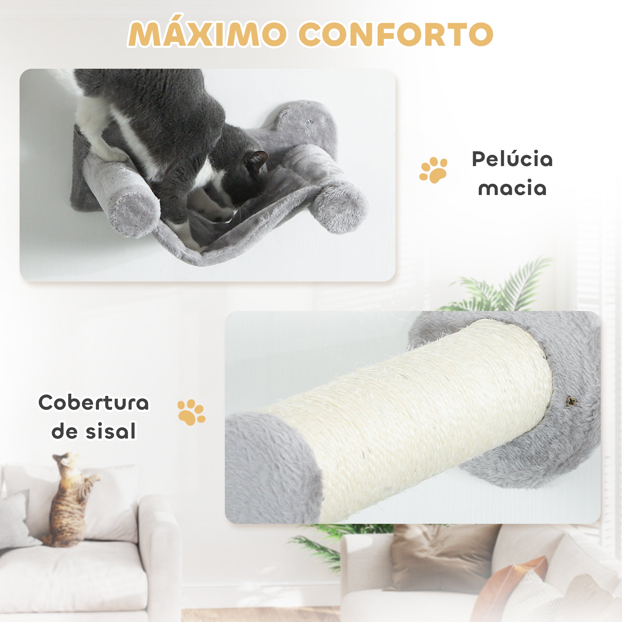 Conjunto de Prateleiras de Escalada para Gatos 106x30x30,5 cm - Cor Cinzento