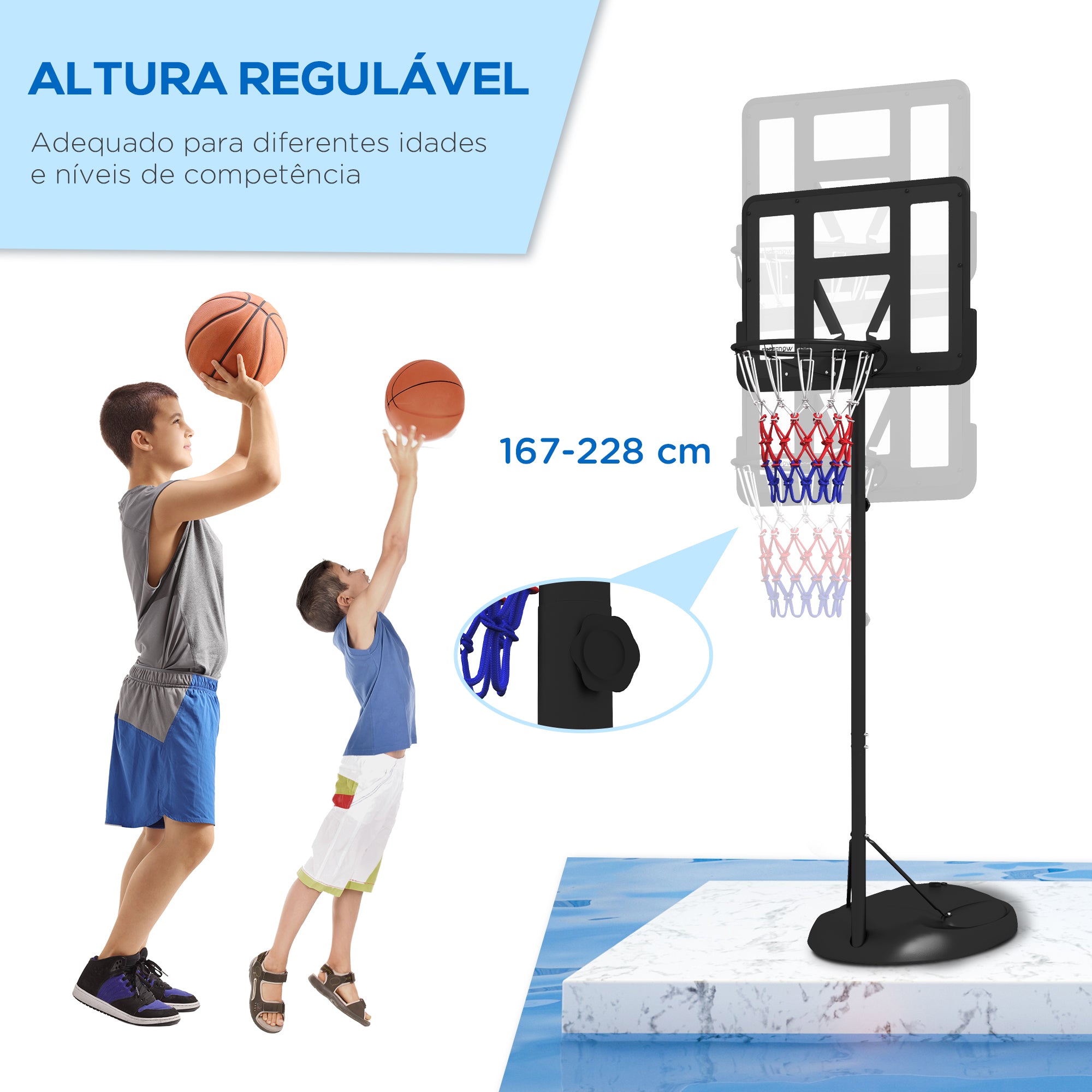 Tabela de Basquetebol com Altura Ajustável 216-277 cm - Cor Preto