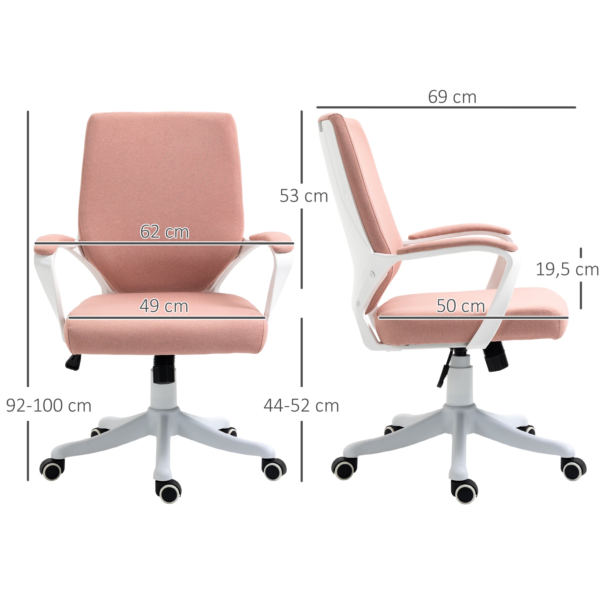Cadeira de Escritório Ergonómica – 62x69x92-100 cm – Rosa – Linho Sintético