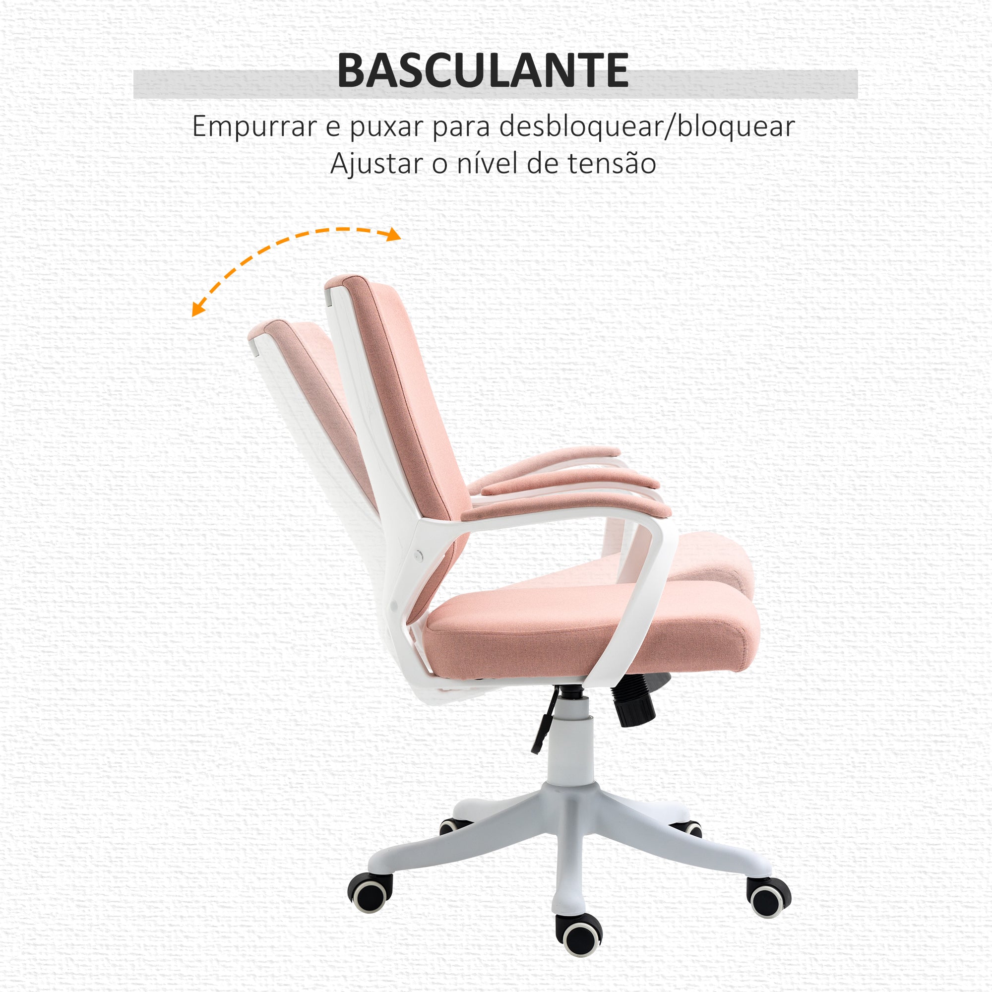 Cadeira de Escritório Ergonómica – 62x69x92-100 cm – Rosa – Linho Sintético