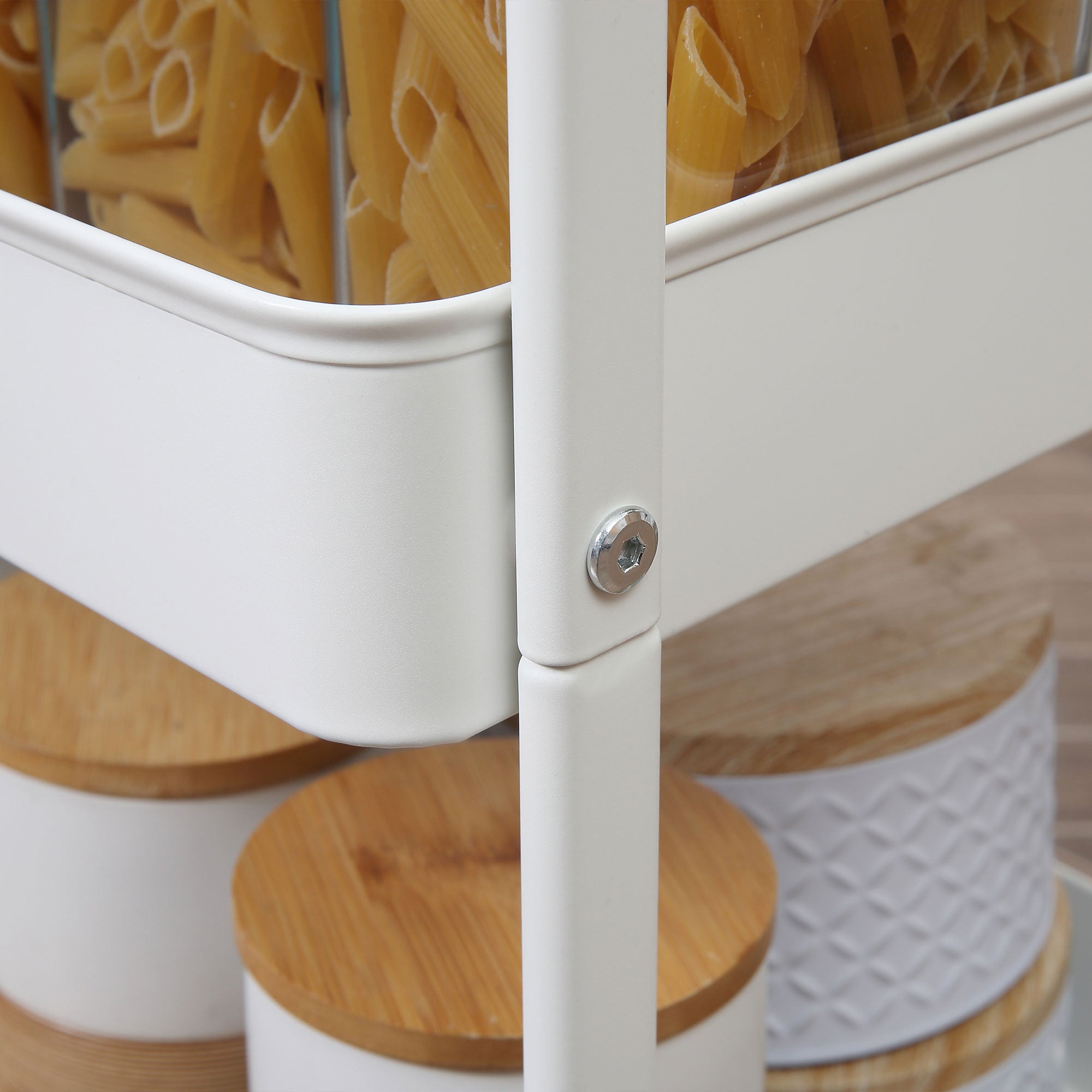 Carrinho de Cozinha com Gaveta e 2 Prateleiras – 43,9x30,5x75,6cm – Branco e Madeira Natural – Aço, Plástico PP e MDF