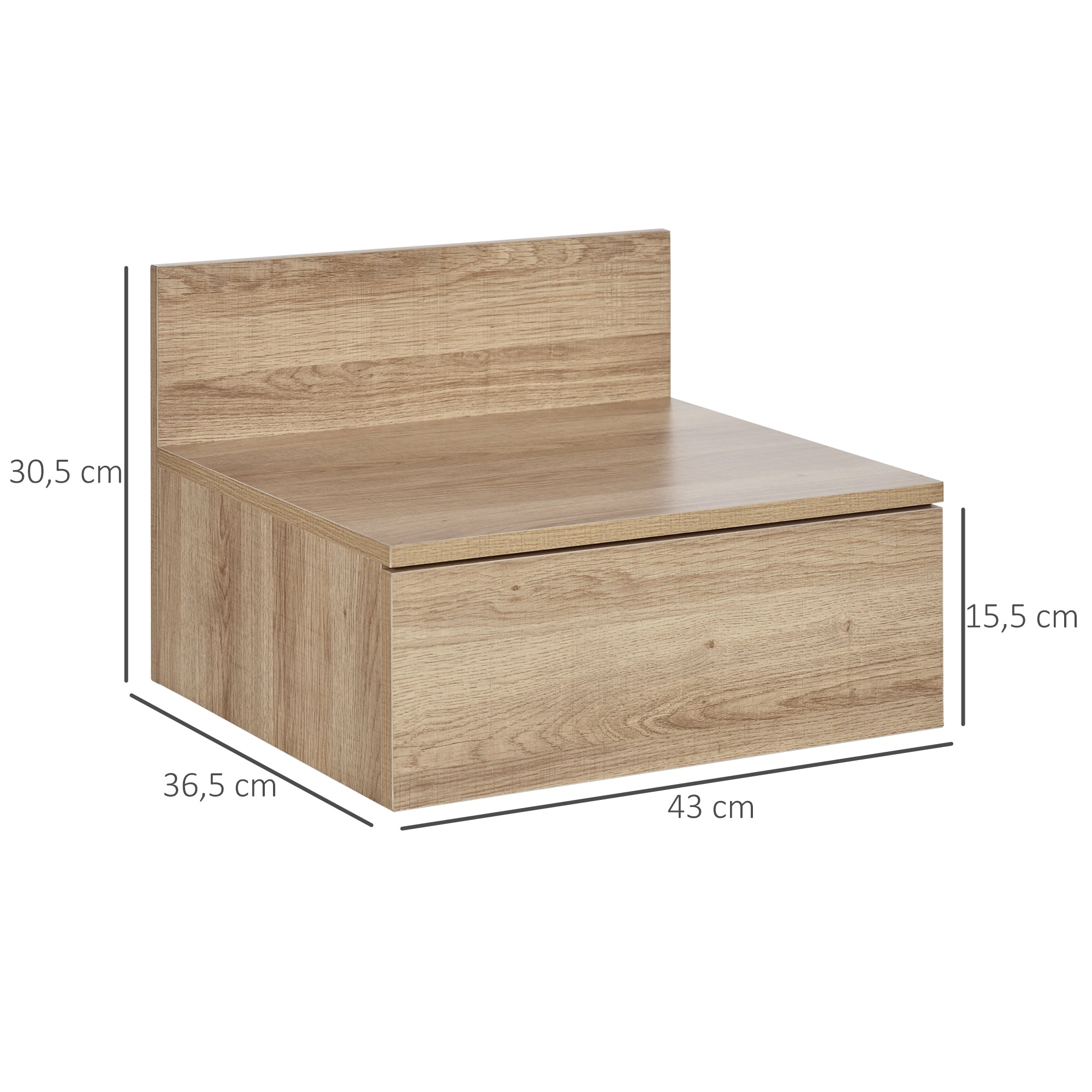 Mesas de Cabeceira Flutuantes – 43x36,5x30,5 cm – Cor de Madeira Natural – Melamina
