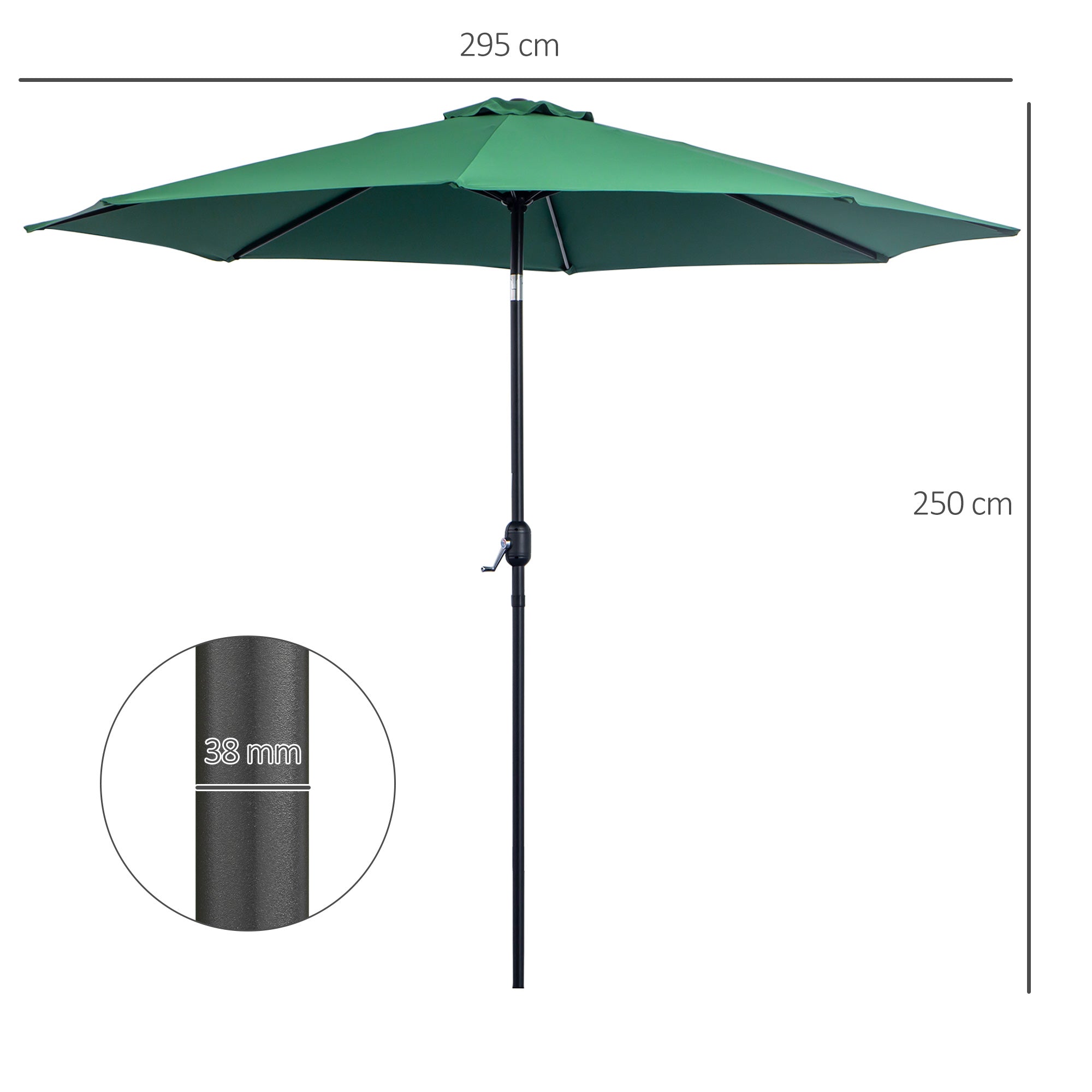 Chapéu de Sol de Jardim – Ø295x250cm – Verde – Metal e Poliéster