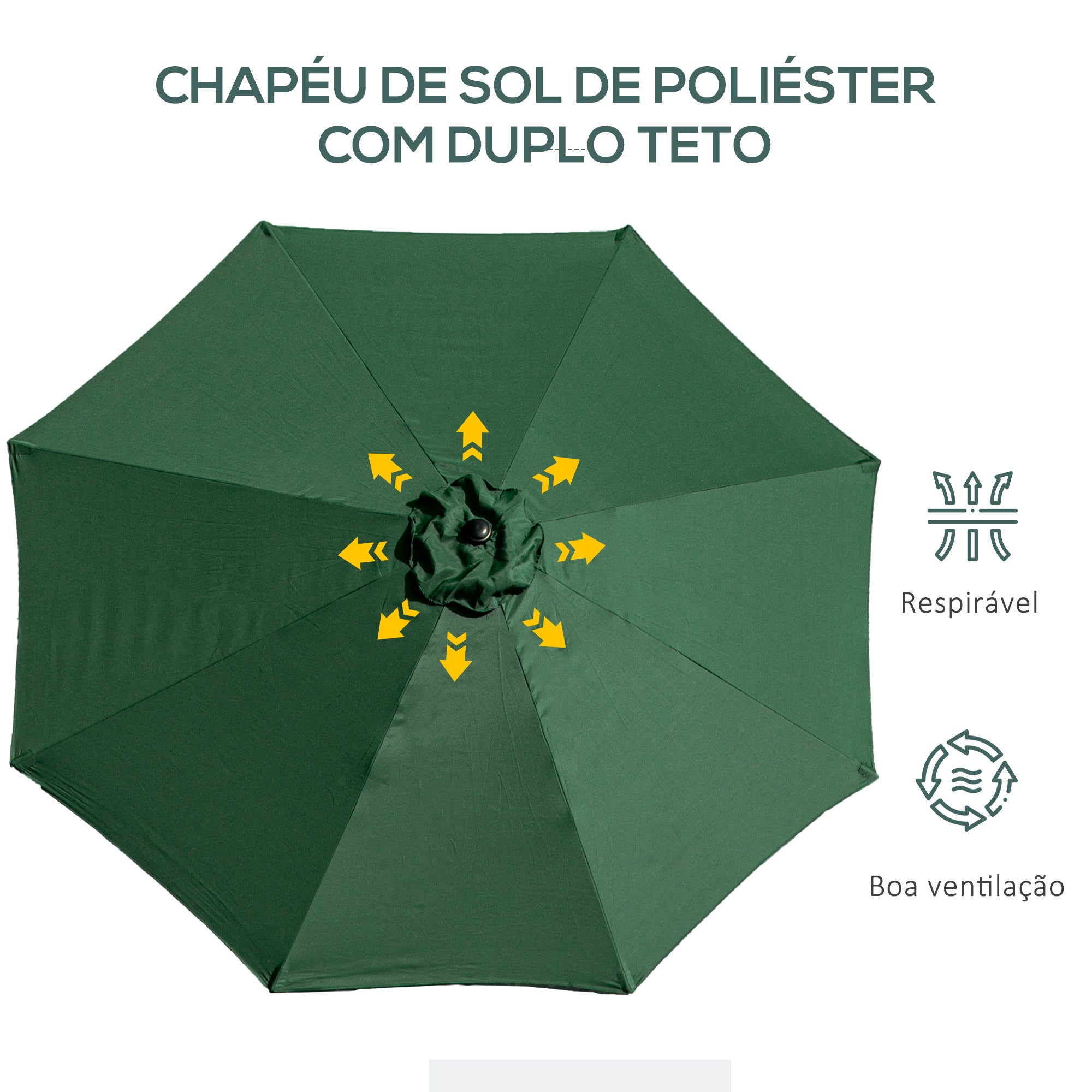 Chapéu de Sol de Jardim – Ø295x250cm – Verde – Metal e Poliéster