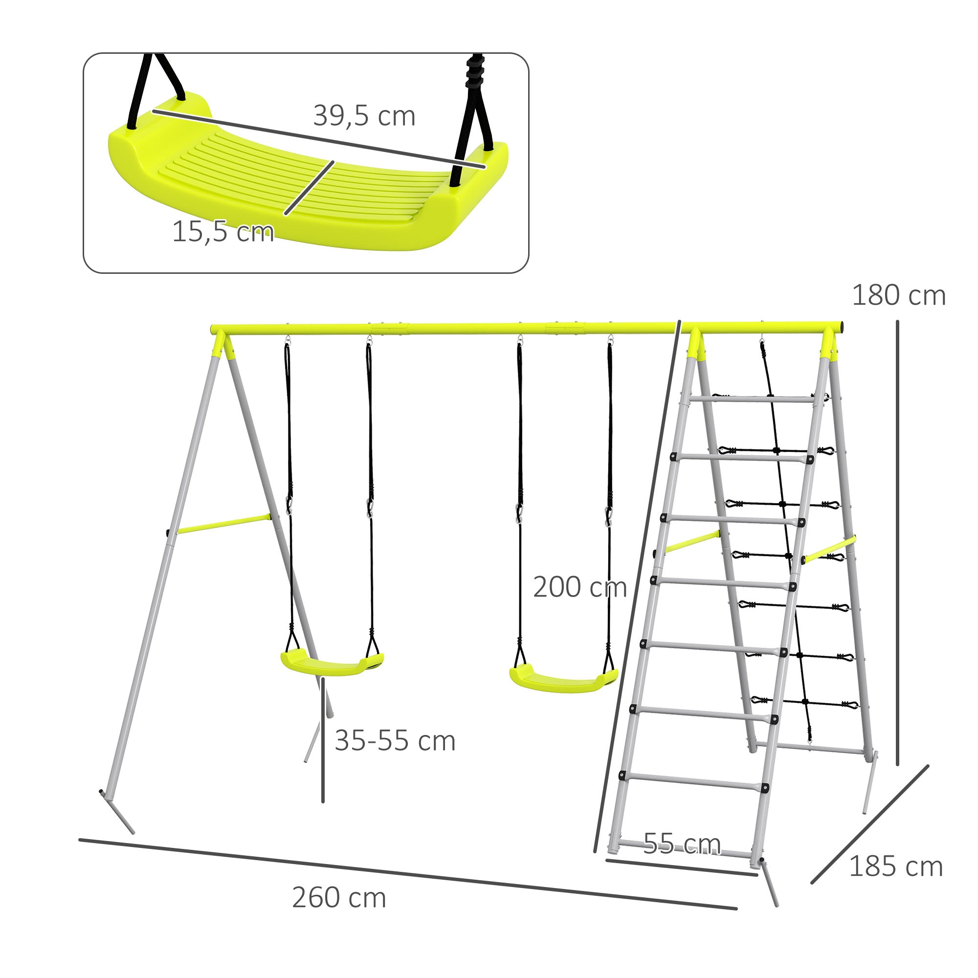 Baloiço para Crianças – 260x185x180 cm – Verde – Metal