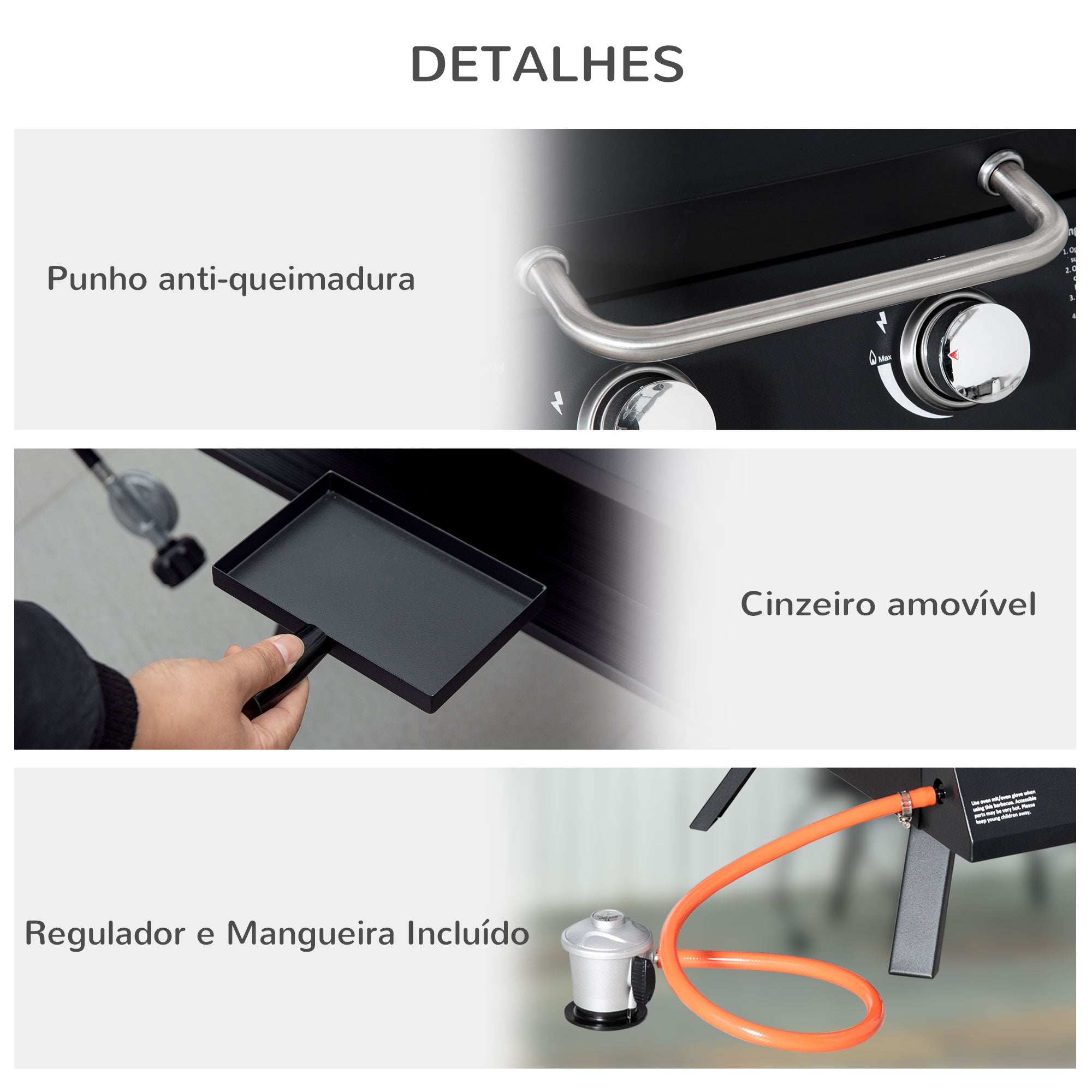 Churrasqueira a Gás Portátil – 55x46,5x41cm – Preto – Aço carbono e aço inoxidável