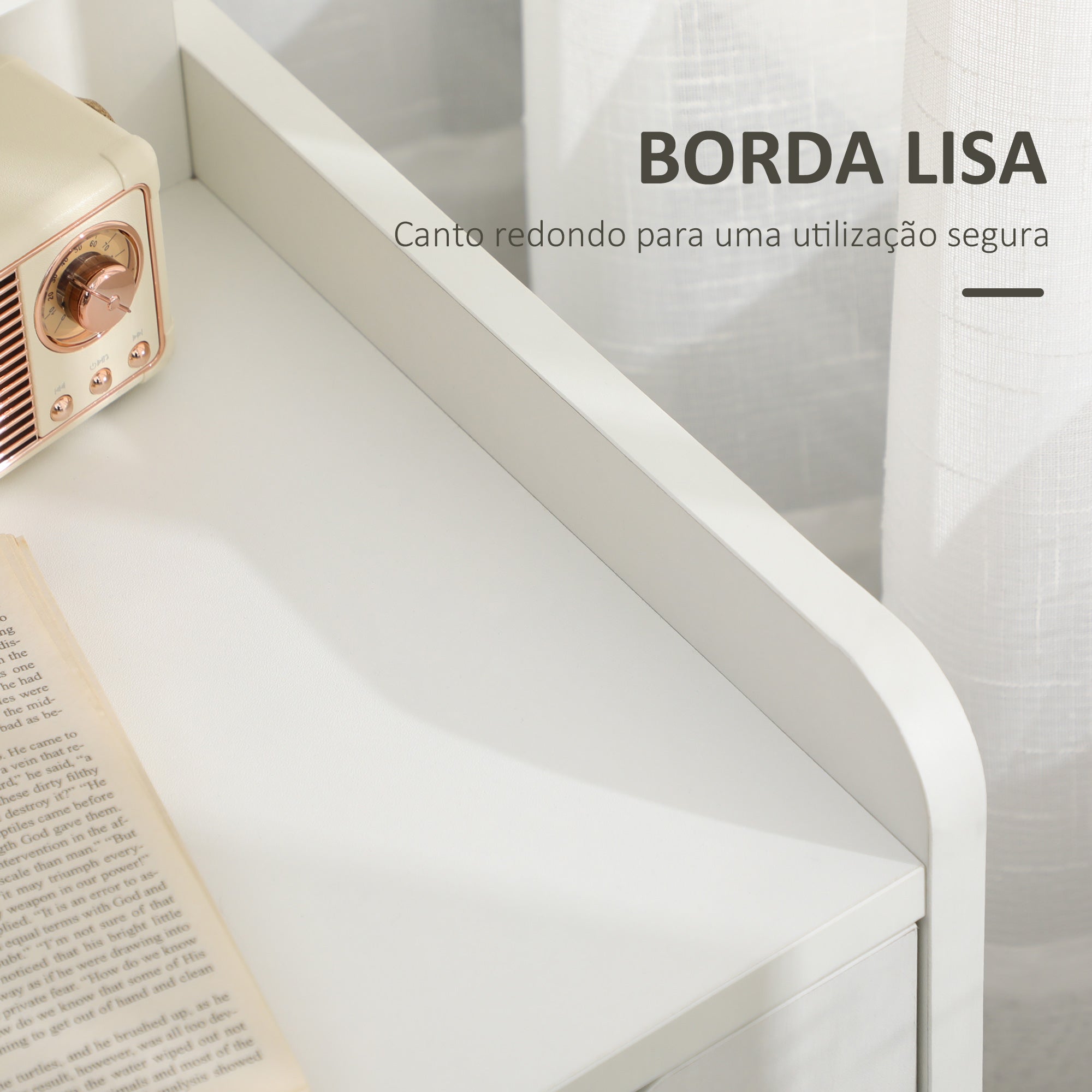 Mesa de Cabeceira Moderna com 2 Gavetas e 3 Compartimentos de Armazenamento - Branco 40x30x60 cm