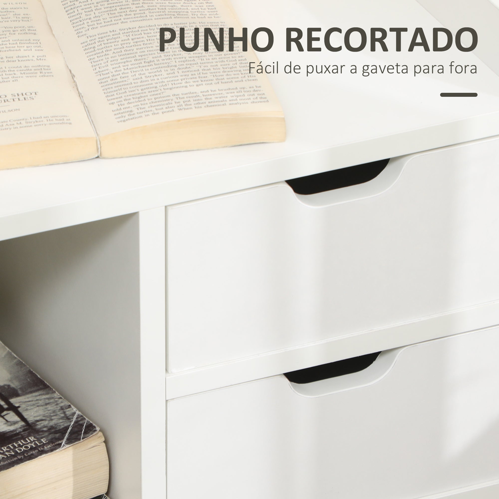 Mesa de Cabeceira Moderna com 2 Gavetas e 3 Compartimentos de Armazenamento - Branco 40x30x60 cm