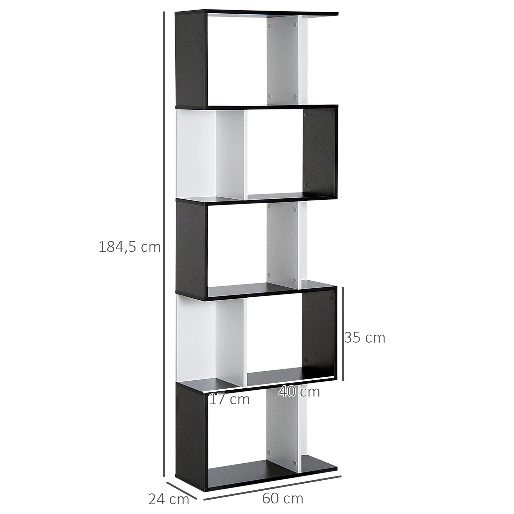 Estante Alta de Parede – 60x24x184,5 cm – Branco e Preto – Aglomerado de madeira