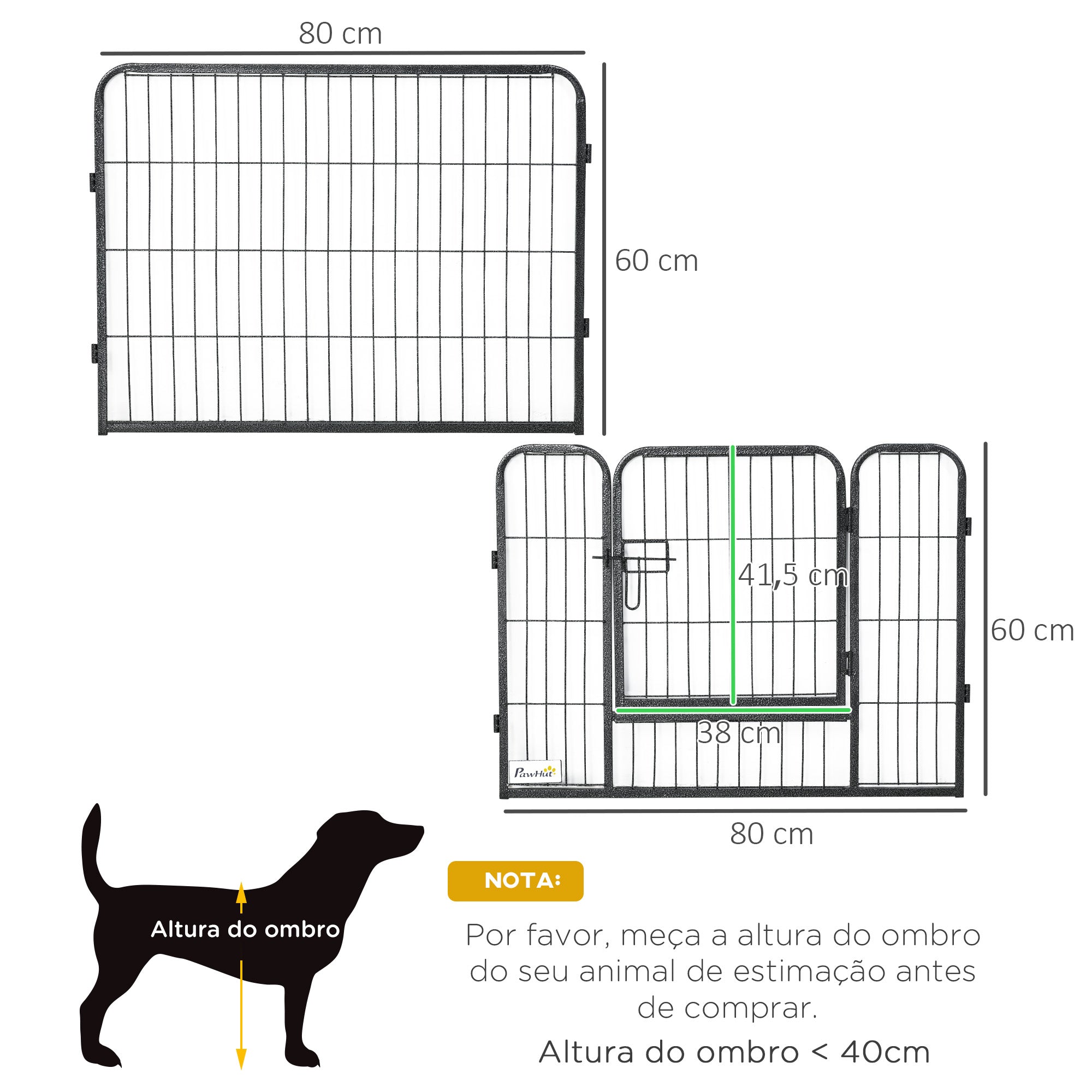 Parque para Cães – 80x60 cm – Preto – Aço e Arame