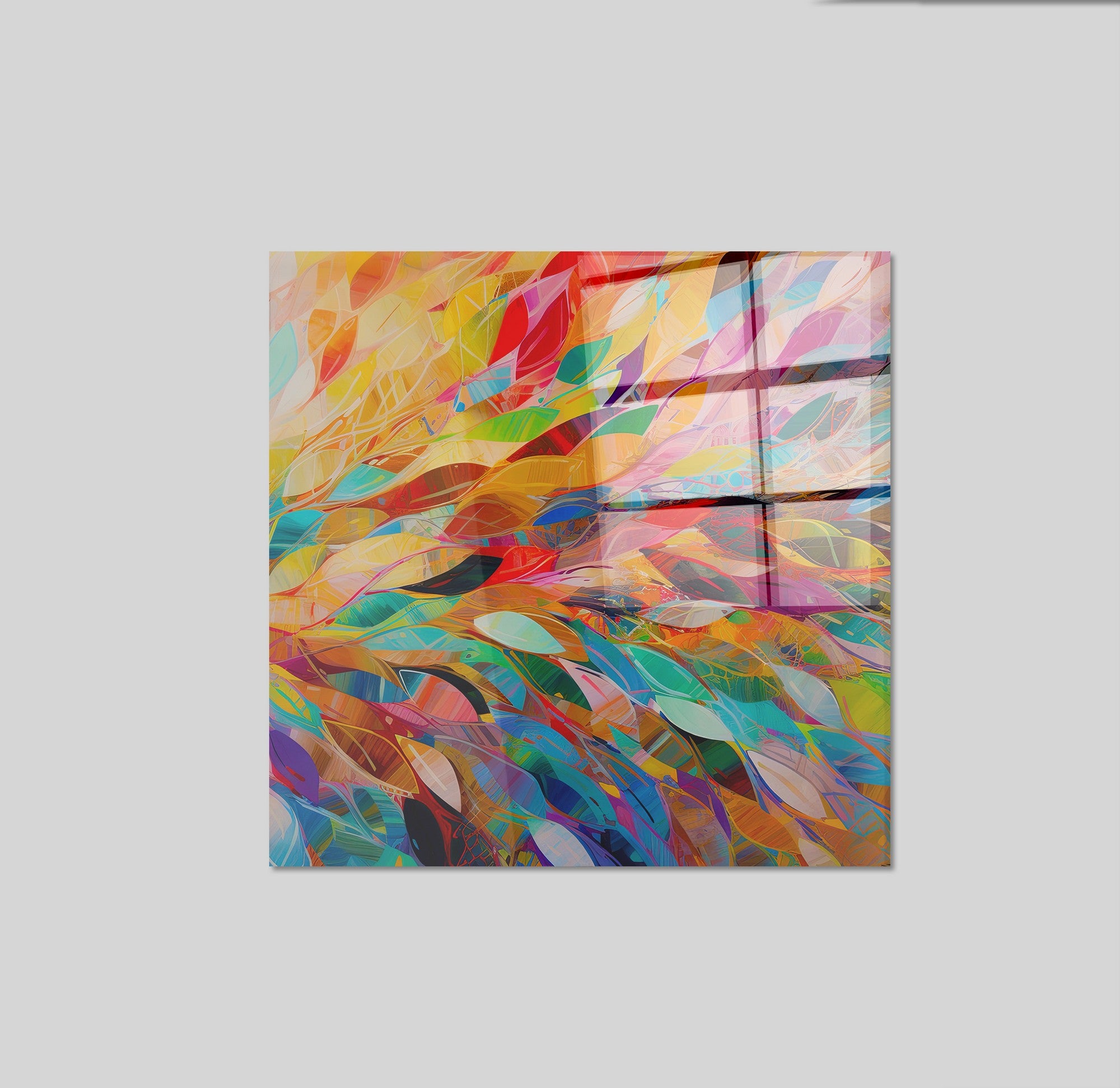 Arte em Vidro Temperado Multicolor 50x50cm - Pintura Decorativa de Parede Premium