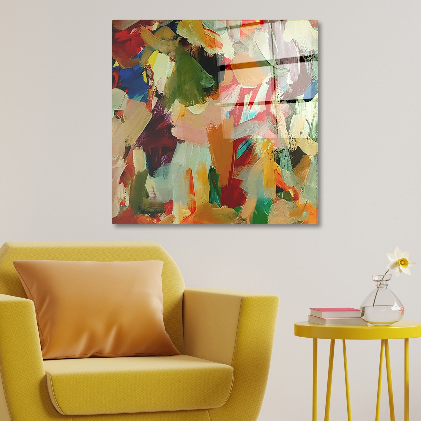 Arte em Vidro Temperado Multicolor 70x70cm - Pintura Decorativa de Alta Qualidade