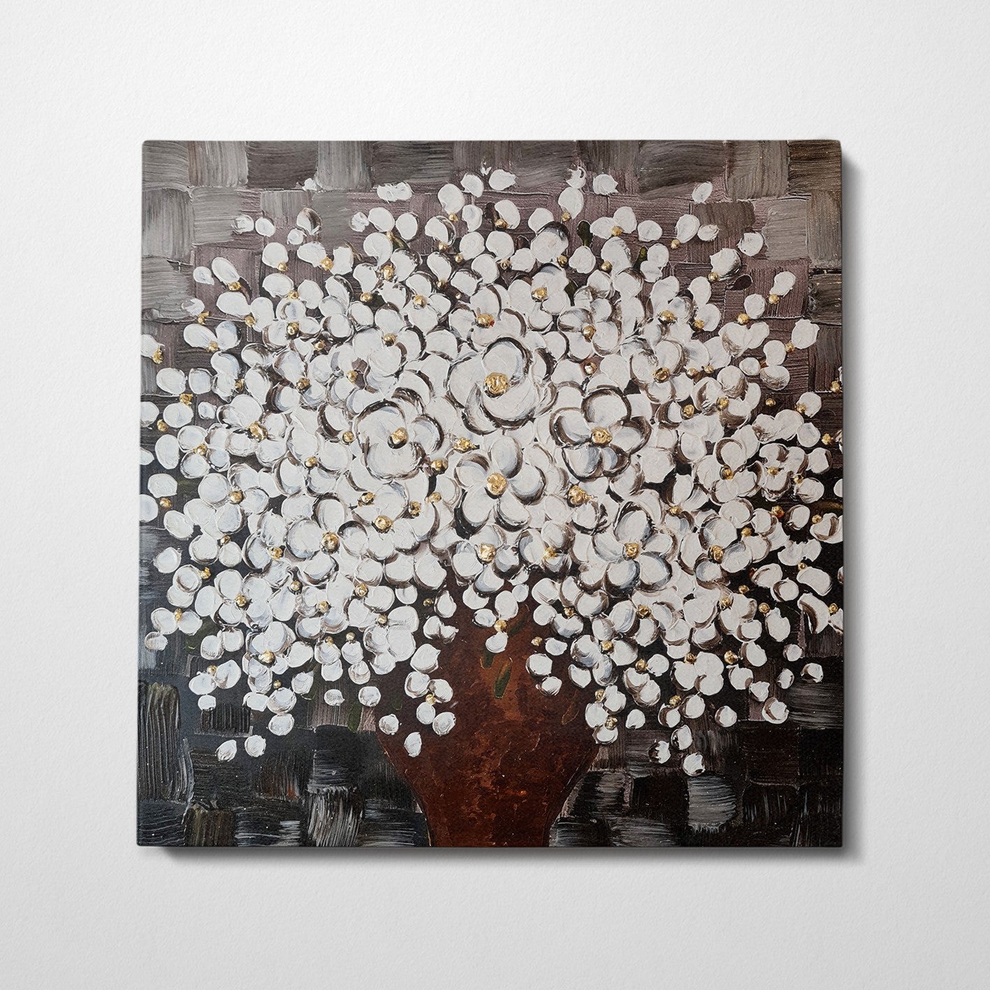 Pintura a Óleo Decorativa Multicolor Pintada à Mão - Tela 100x100cm com Moldura de Madeira