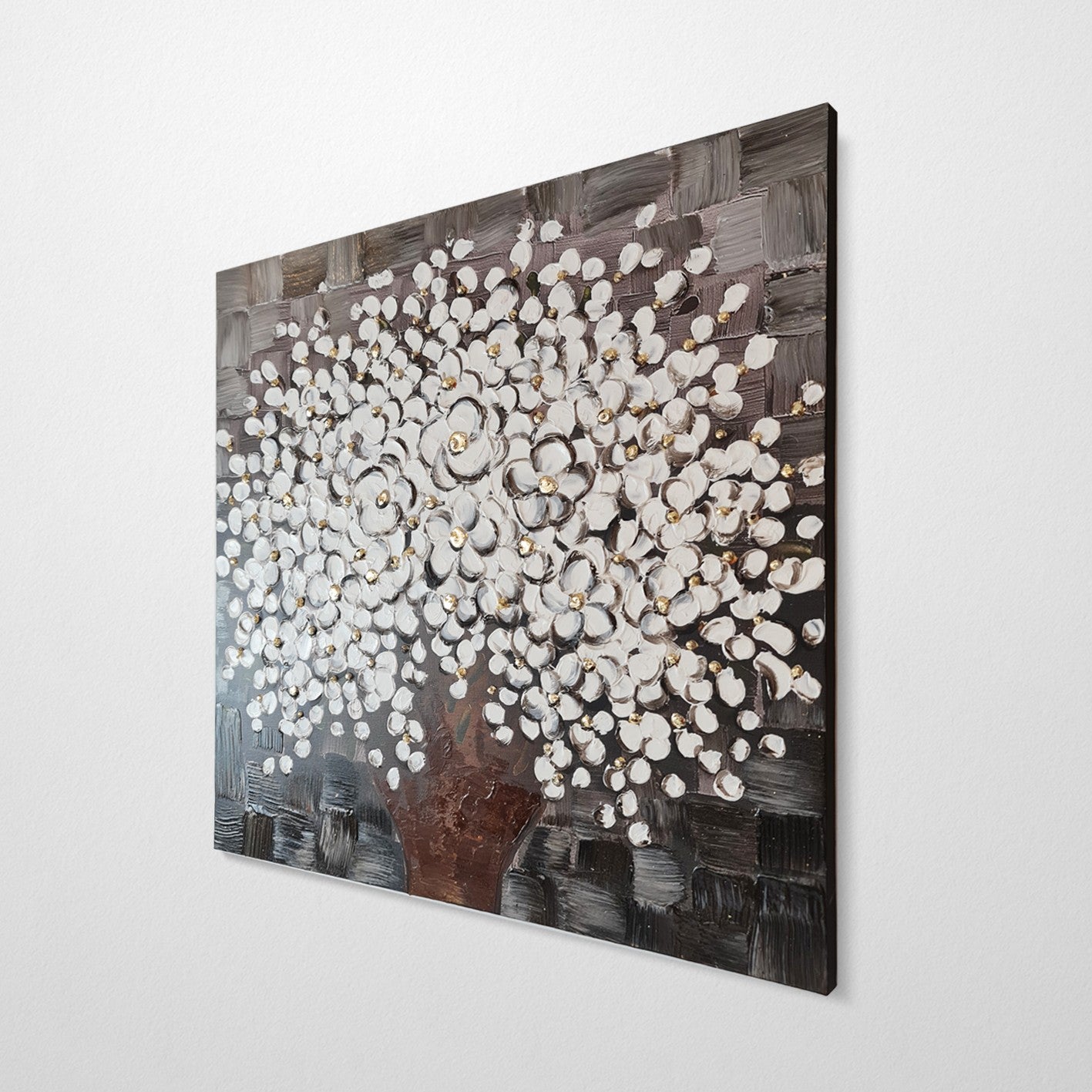 Pintura a Óleo Decorativa Multicolor Pintada à Mão - Tela 100% Canvas com Moldura de Madeira 140x140cm