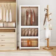 Armário de Armazenamento Dobrável com Tampa Organizador de Roupeiro 421 L com 10 Cabides Rodas Branco